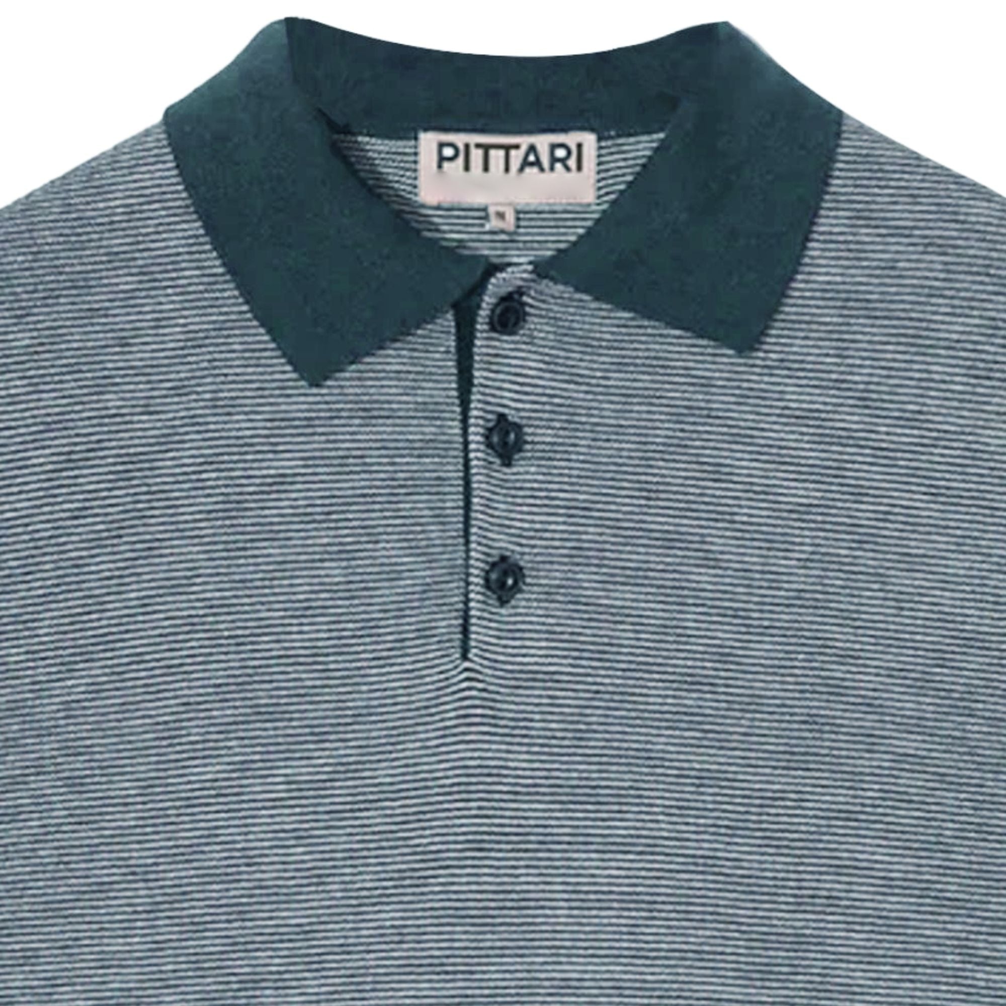 Microstripe Short Sleeve Polo - Teal/Ecru