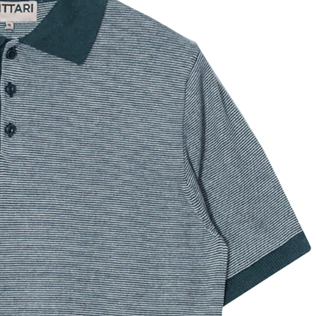 Microstripe Short Sleeve Polo - Teal/Ecru