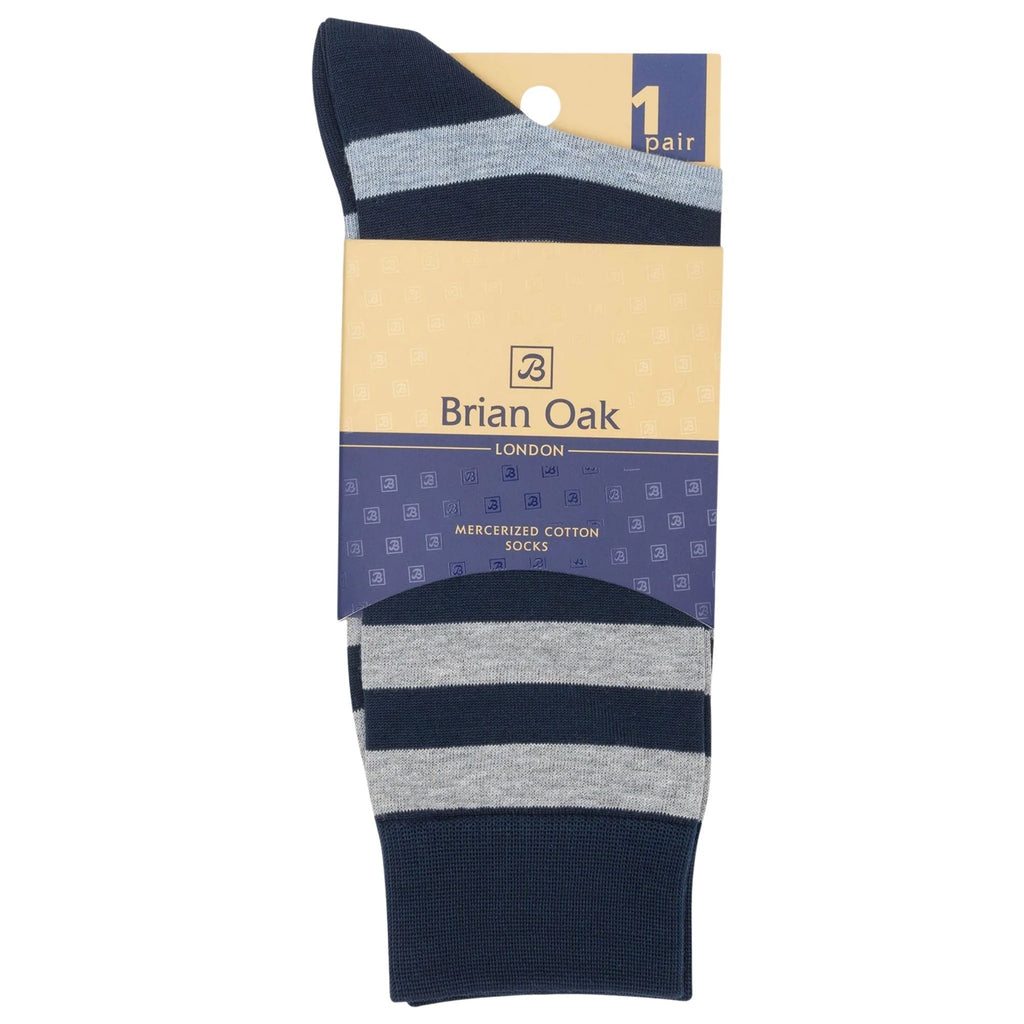 Stuarts London Brian Oak Block Stripe Socks - Navy/Grey