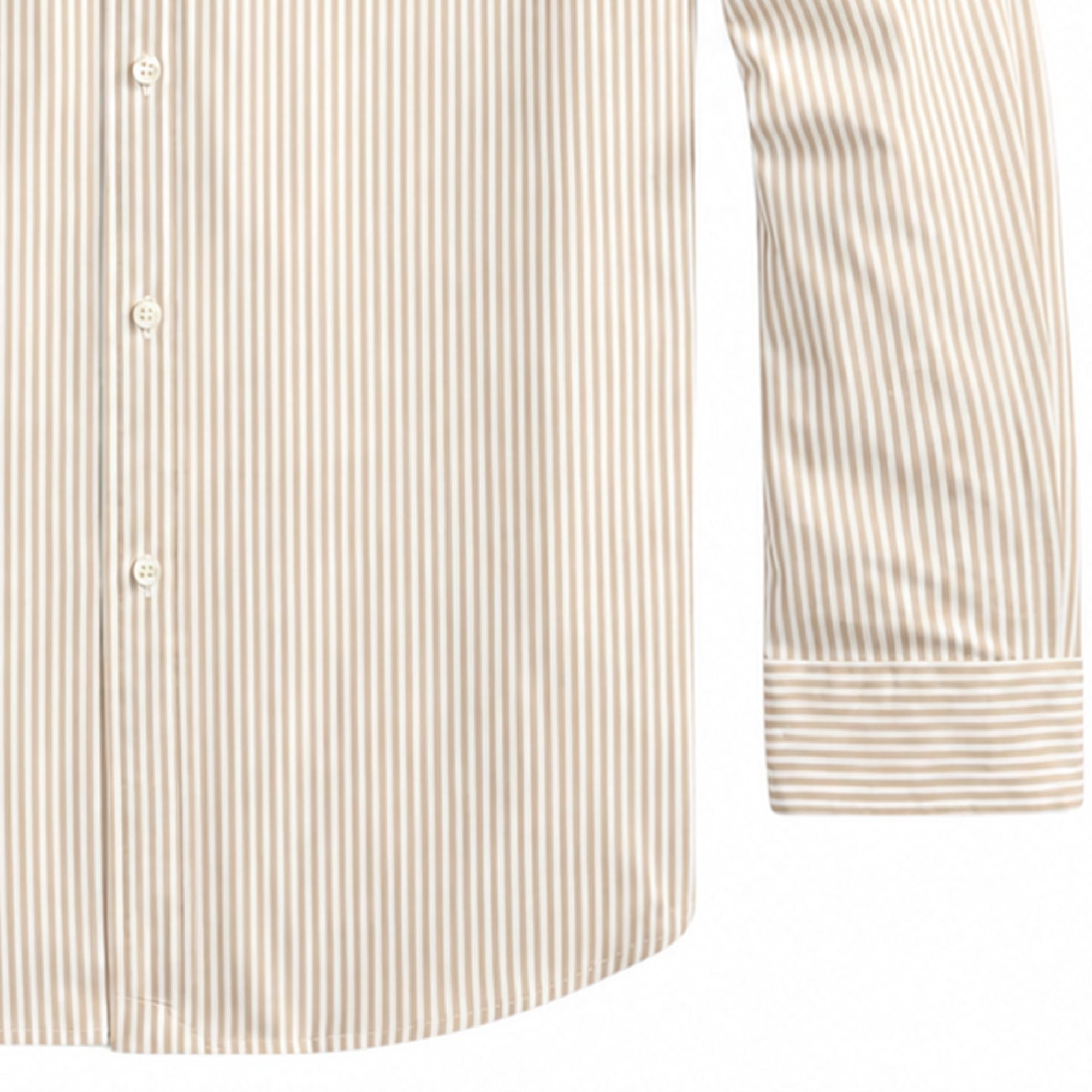 Polo Ralph Lauren Custom Fit Striped Stretch Poplin Shirt  - Khaki/White