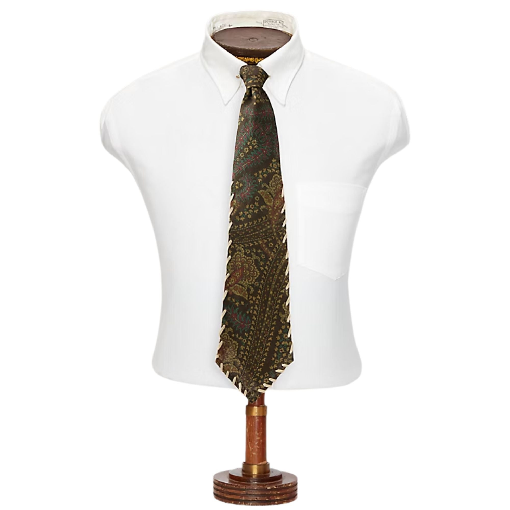 RRL by Ralph Lauren Handmade Suede-Trim Paisley Linen Tie - Brown