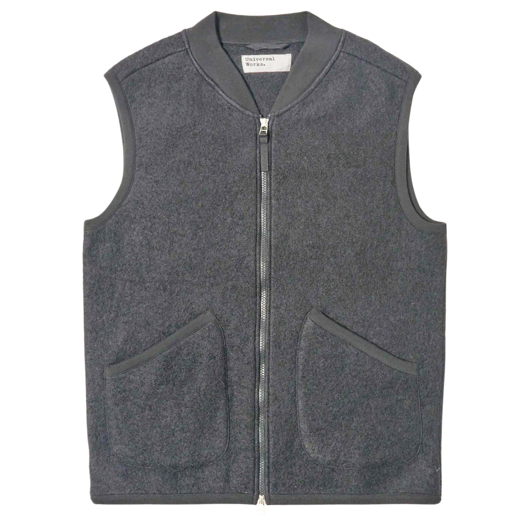 Universal Works Zip Waistcoat Wool Fleece - Grey Marl
