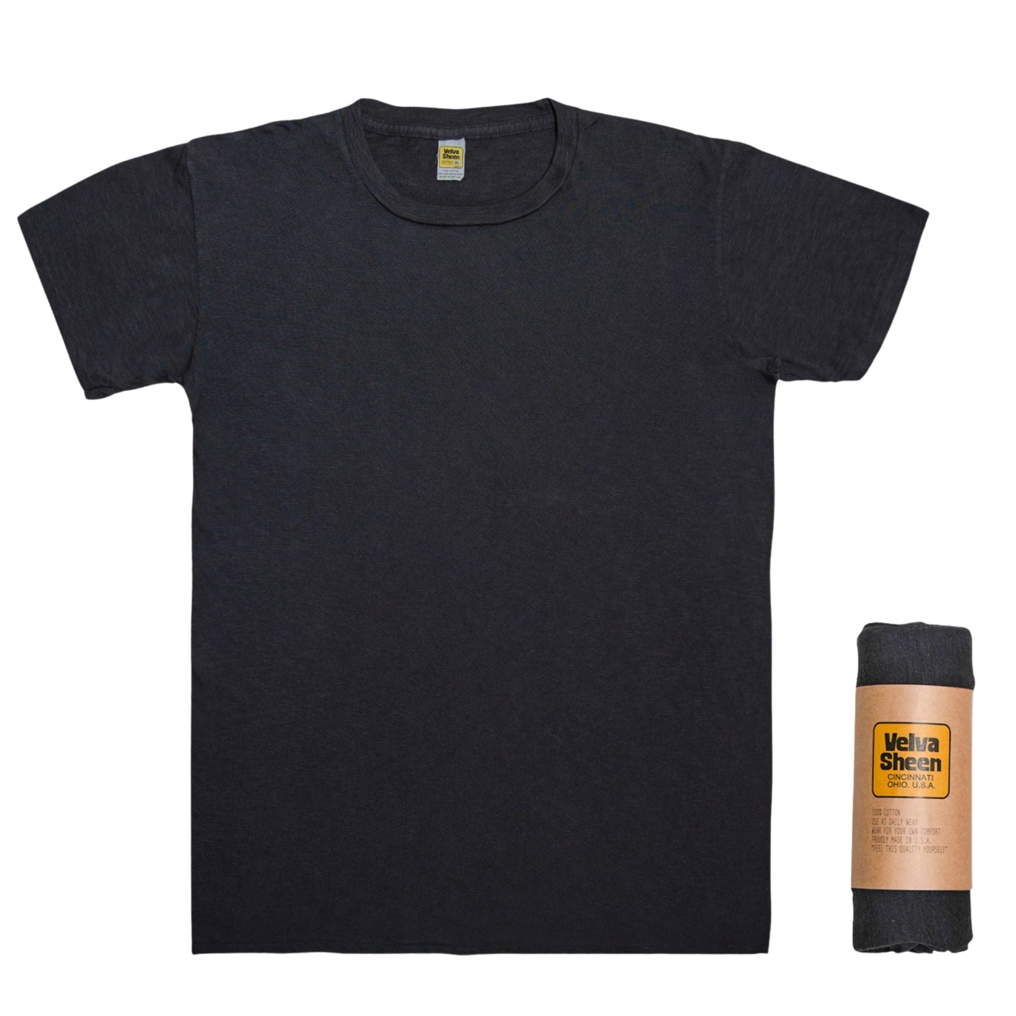 Velva Sheen Rolled Short Sleeve Crew Neck T-Shirt - Black