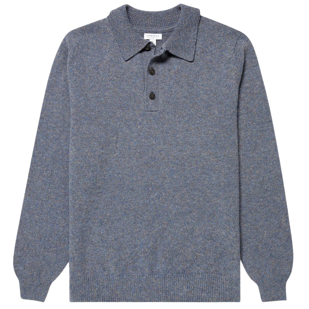 Sunspel Lambswool Polo Shirt - Denim Twist