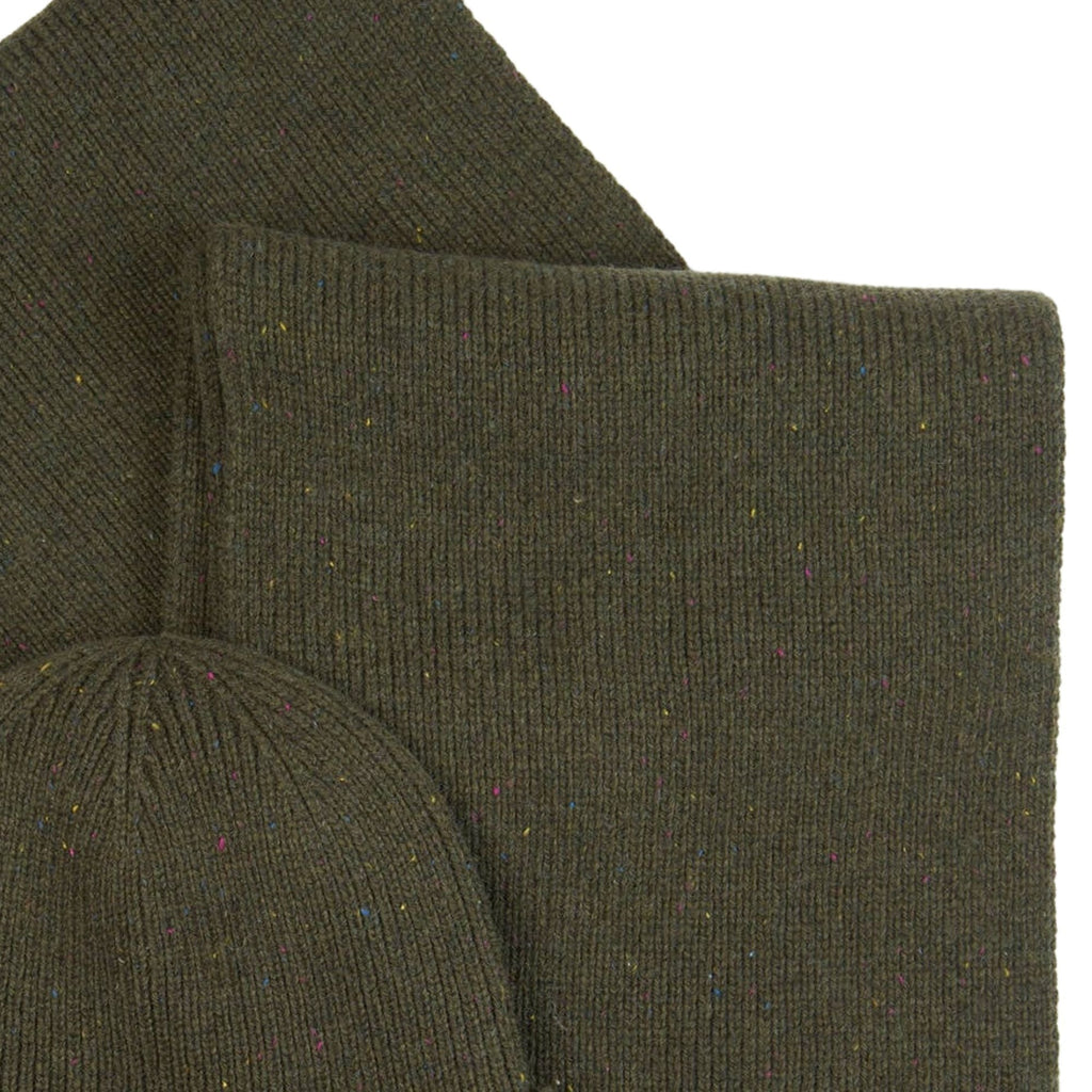 Barbour Carlton Fleck Beanie & Scarf Gift Set - Olive