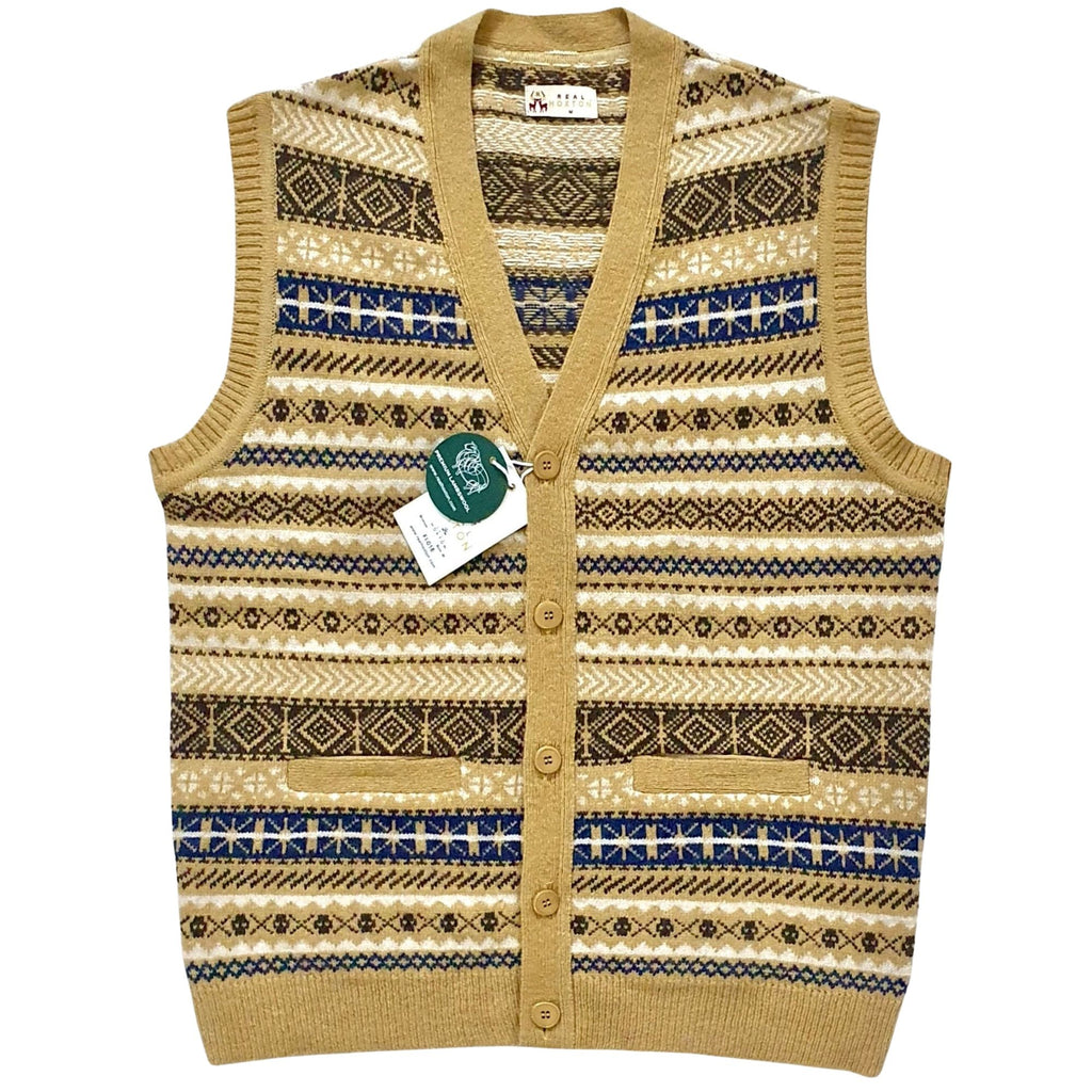 Real Hoxton Fair Isle Sleeveless Cardigan - Bronze
