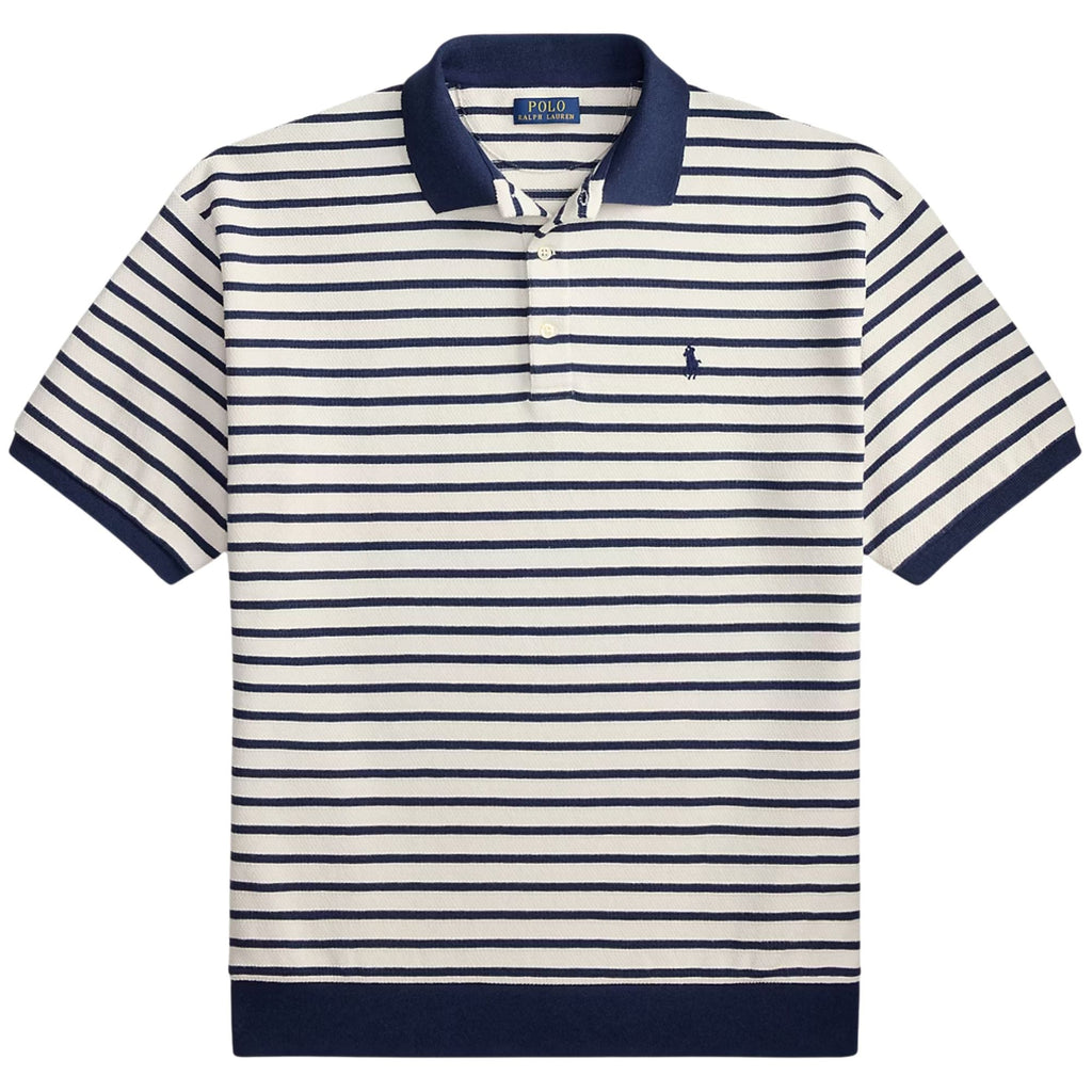 Polo Ralph Lauren Relaxed Fit Striped Textured Polo Shirt - Nevis/ Newport Navy