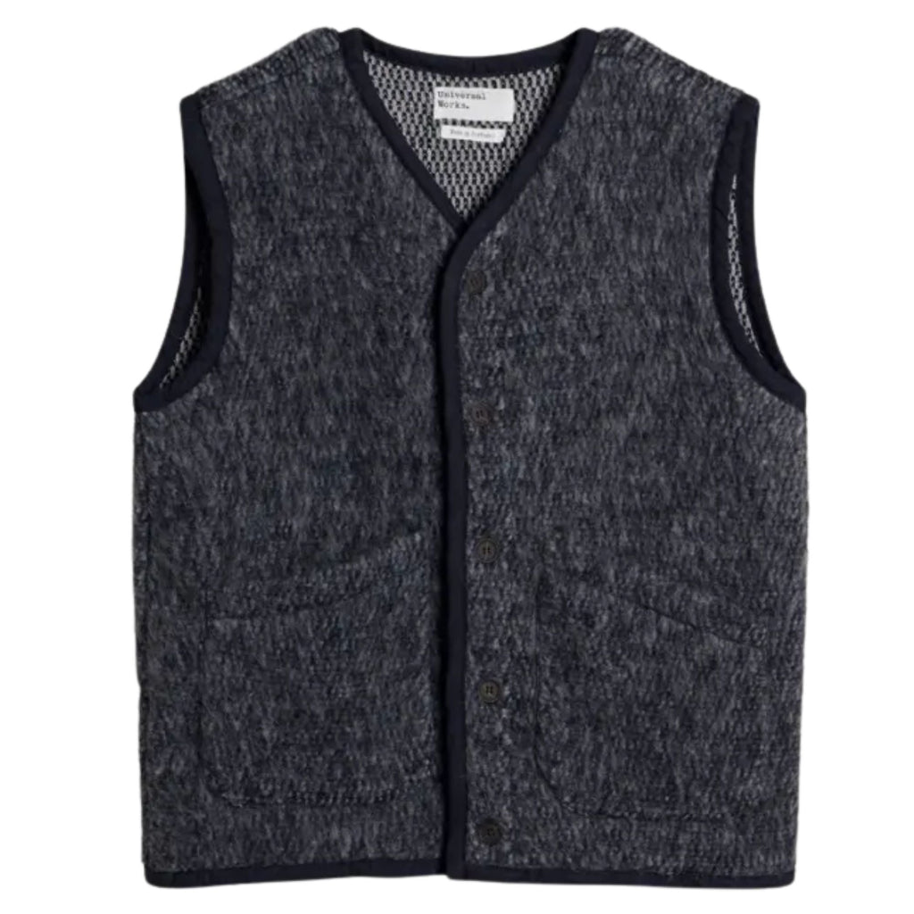 Universal Works Lancaster Gilet Losso Mohair Mix - Navy/Grey