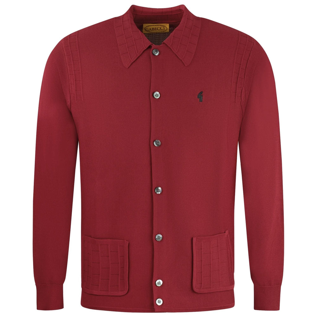 Gabicci Vintage Eddie Long Sleeve Button Thru Knit Polo - Claret