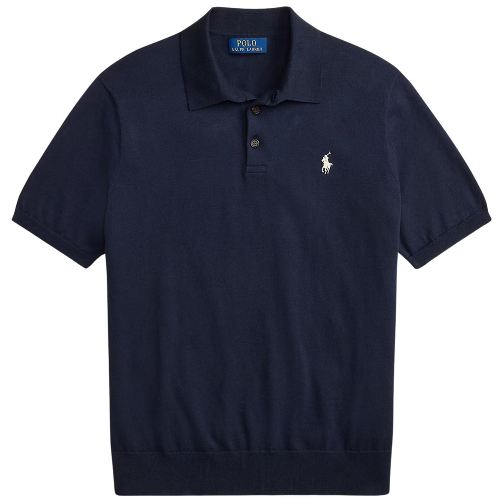 Cotton Polo Collar Jumper - Navy