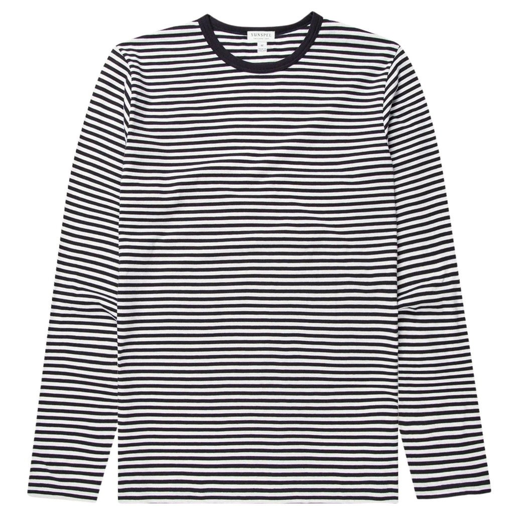 Sunspel Long Sleeve Classic T-Shirt - White/Navy