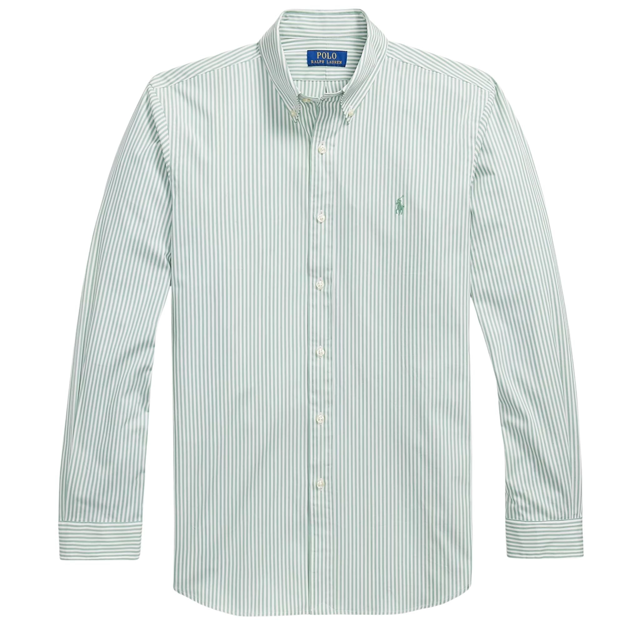 Polo Ralph Lauren Custom Fit Striped Stretch Poplin Shirt - Faded Mint/White