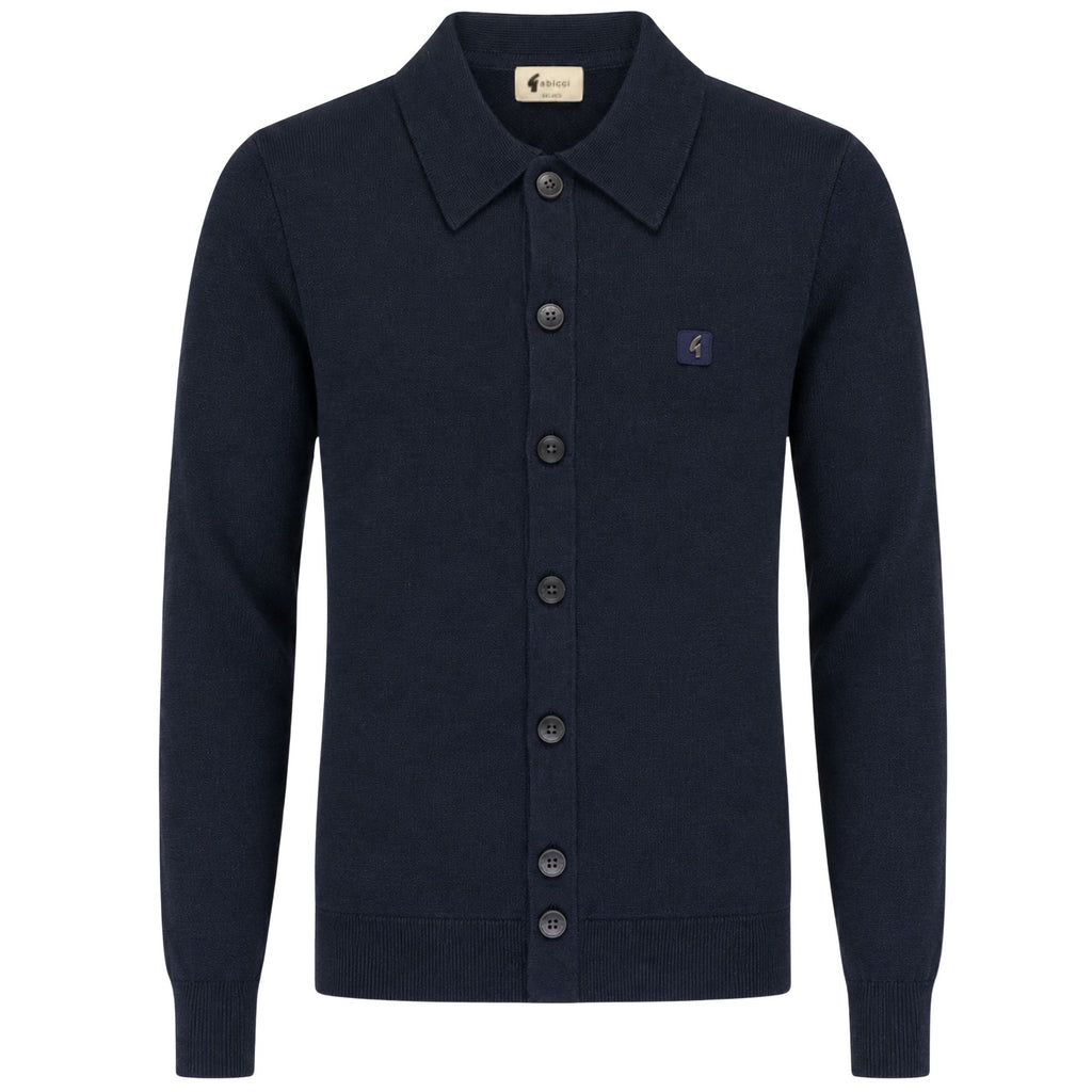 Gabicci Vintage Azima Long Sleeve Plain Knit Button Thru - Navy