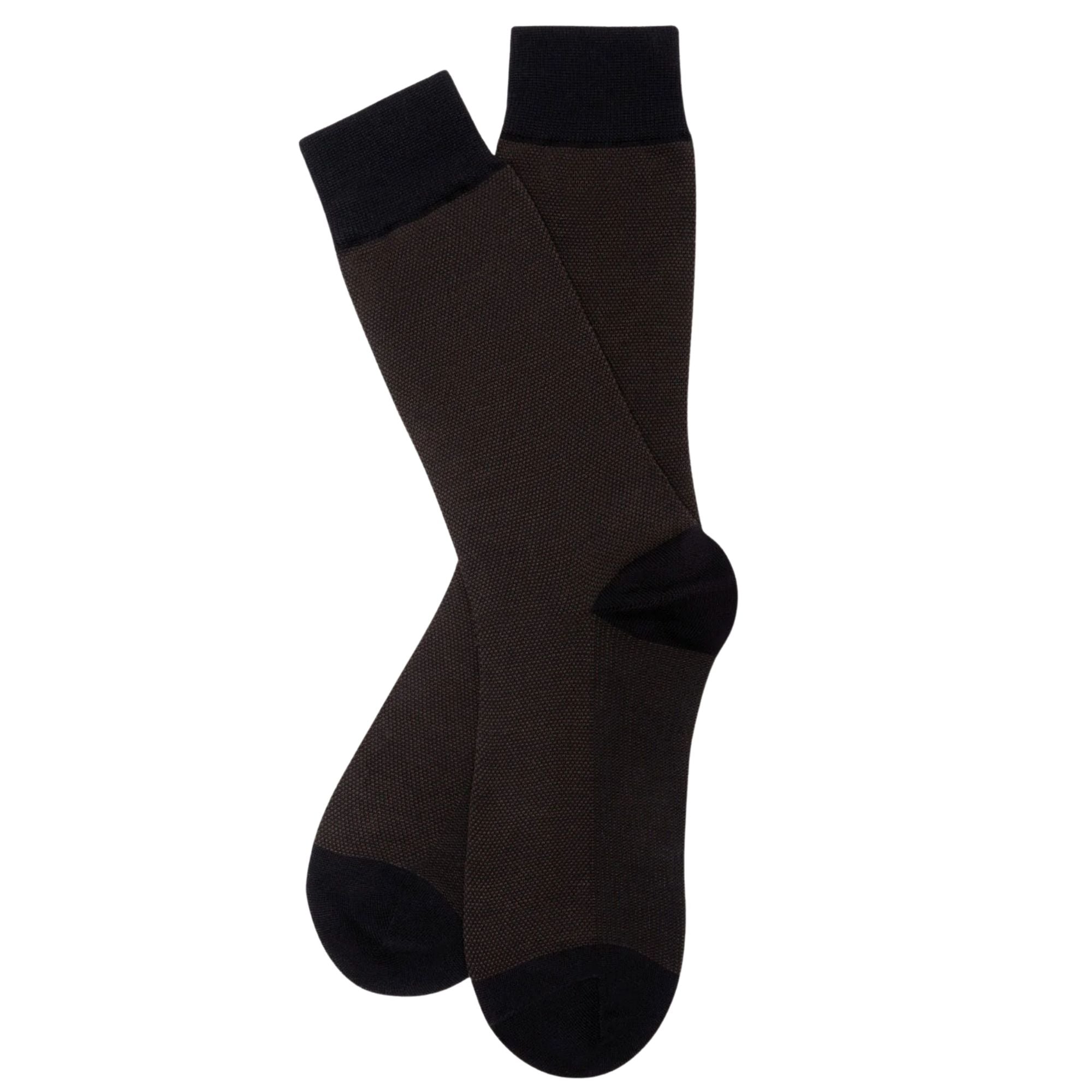 Stuarts London Brian Oak Birds Eye Patterned Socks - Dark Brown