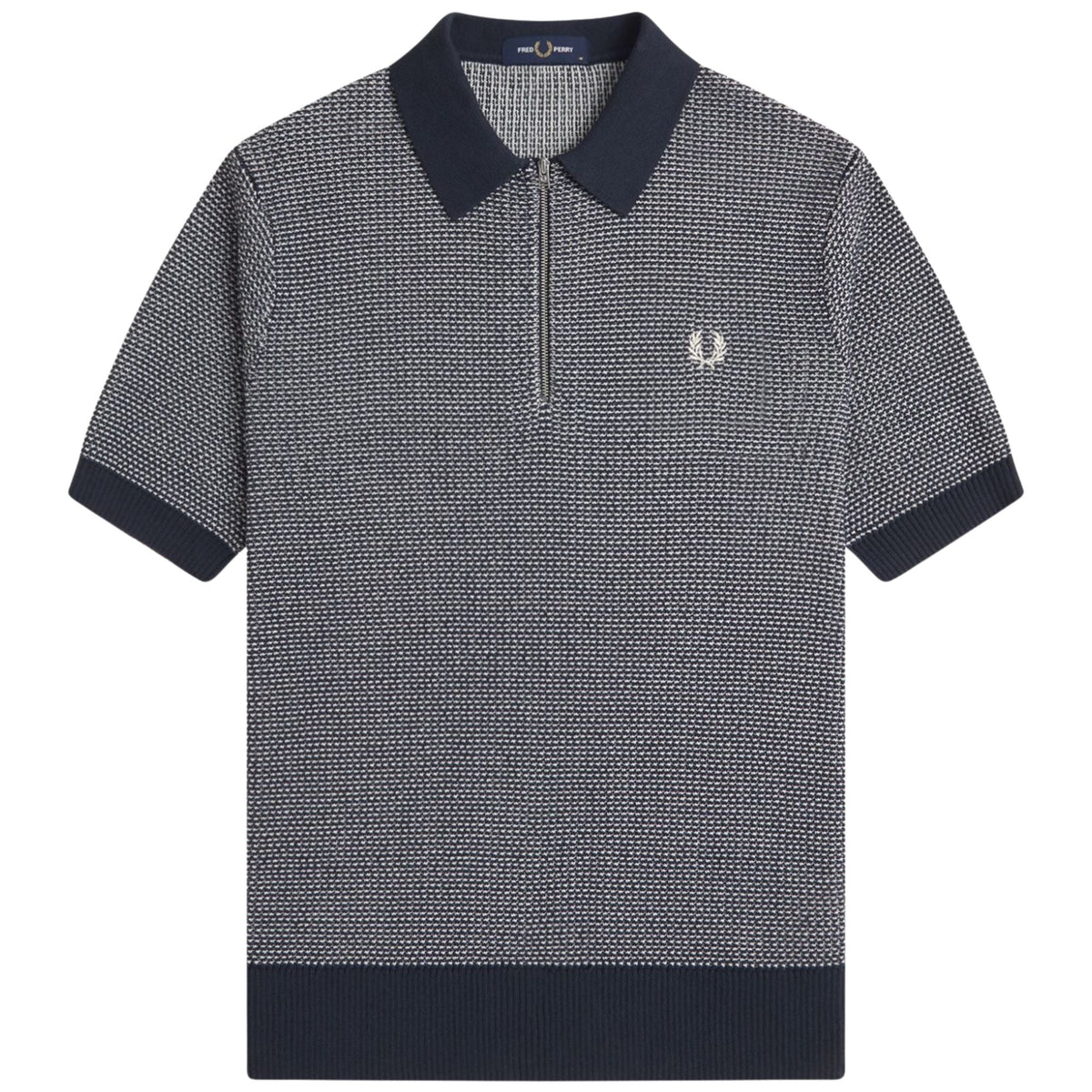 Fred Perry Textured Knitted Half Zip Shirt - Navy