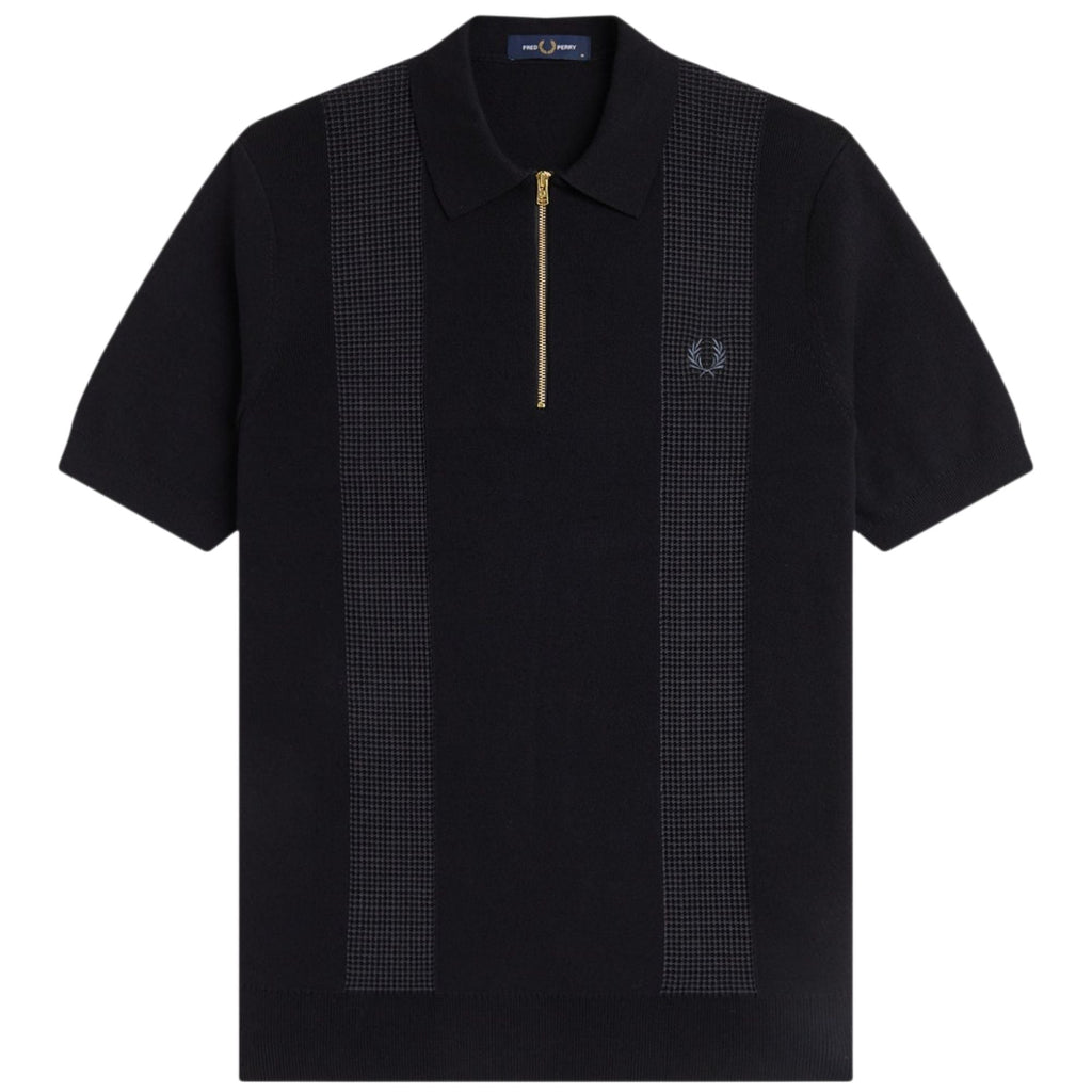 Fred Perry Panel Detail Knitted Shirt - Black