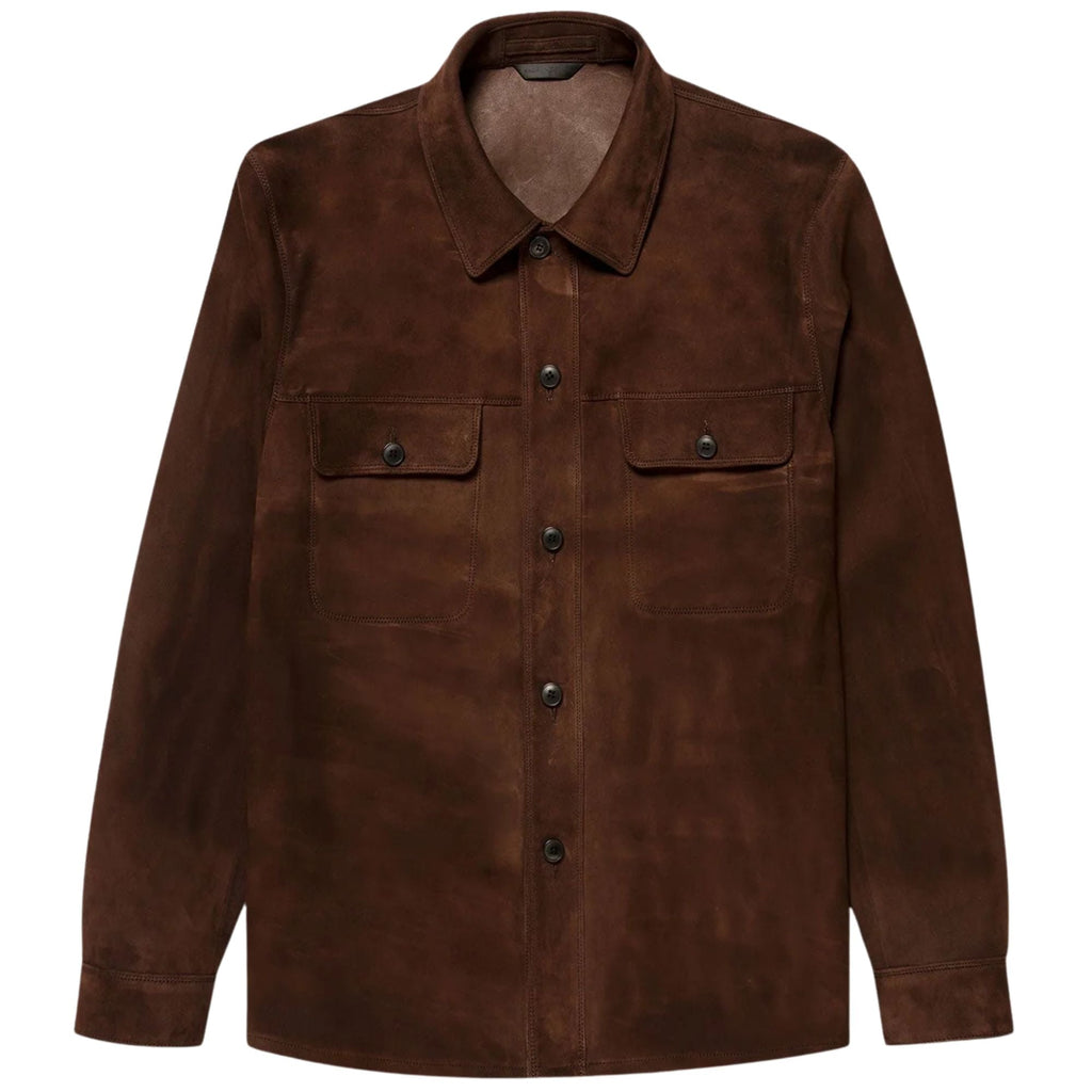 Sunspel Suede Overshirt - Dark Brown