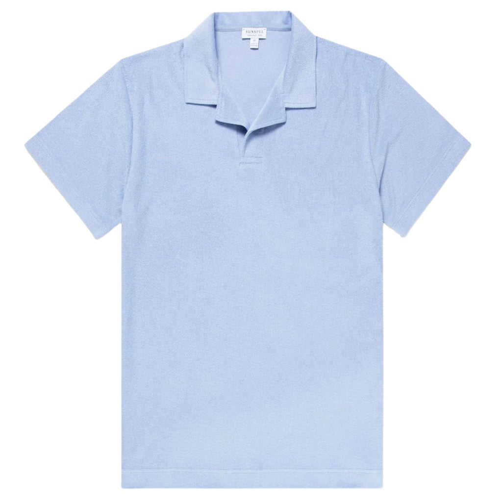 Sunspel Towelling Polo Shirt - Sky