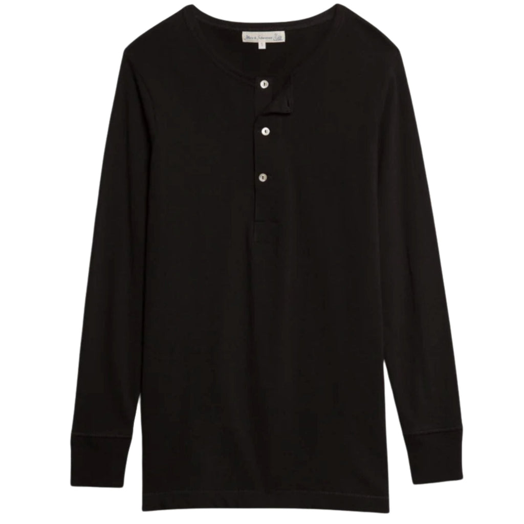 Merz b Schwanen 2M06 Vintage Machine Refined Classic Fit Long Sleeve Henley - Deep Black