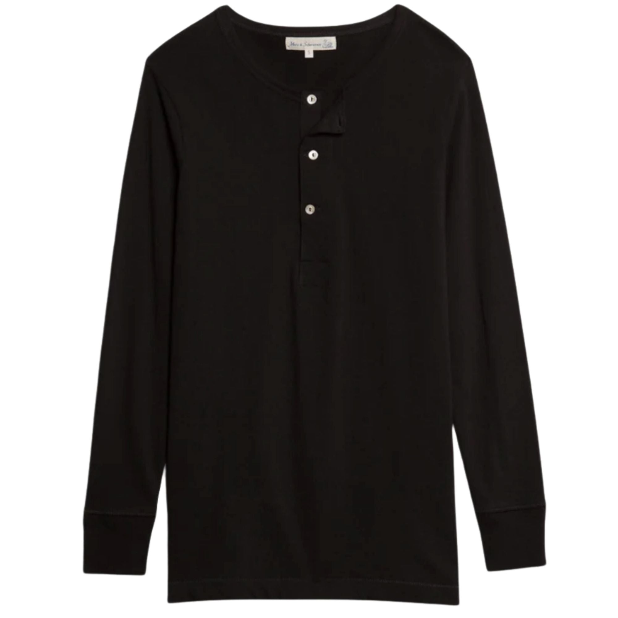 Merz b Schwanen 2M06 Vintage Machine Refined Classic Fit Long Sleeve Henley - Deep Black