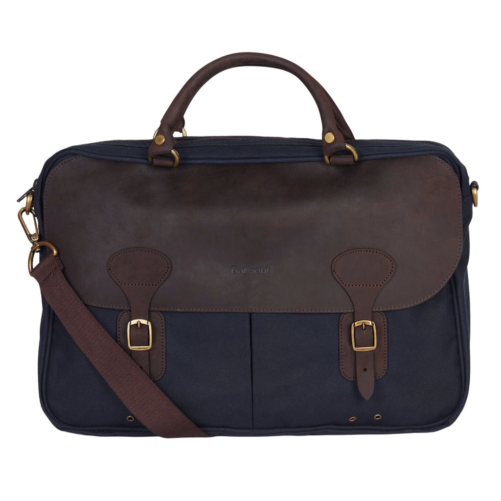 Barbour Wax Leather Briefcase - Navy