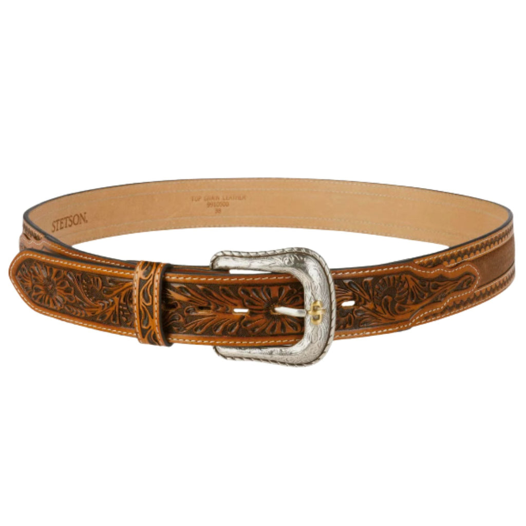 Stetson Tooled Leather Belt - Brown