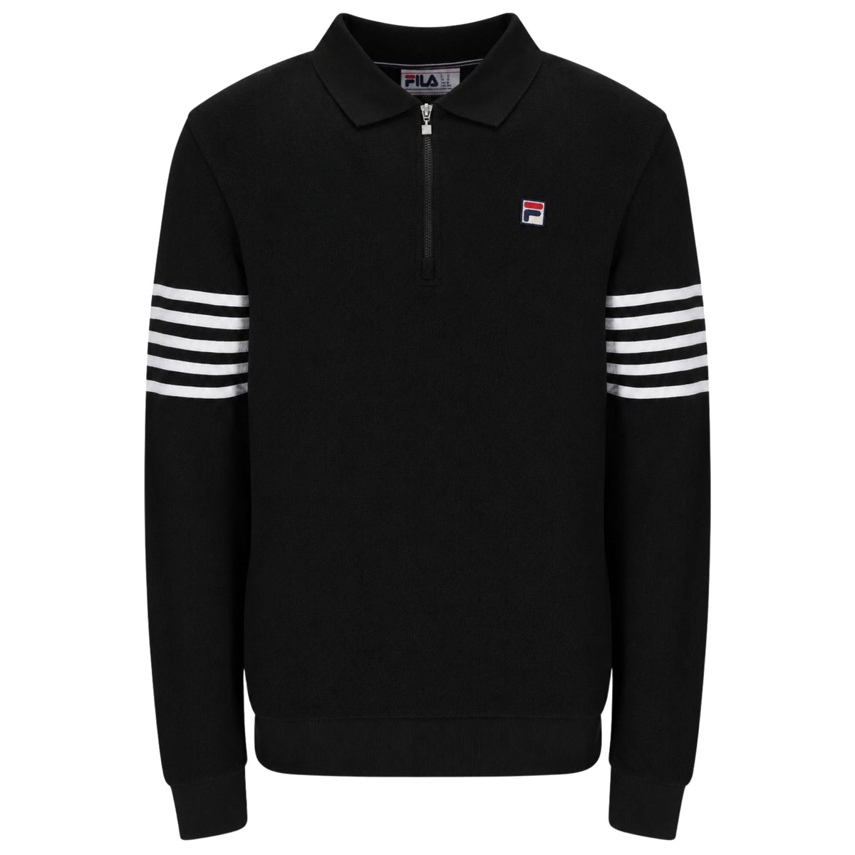 Fila Vintage Luis 1/4 Zip Long Sleeve Polo - Black/White