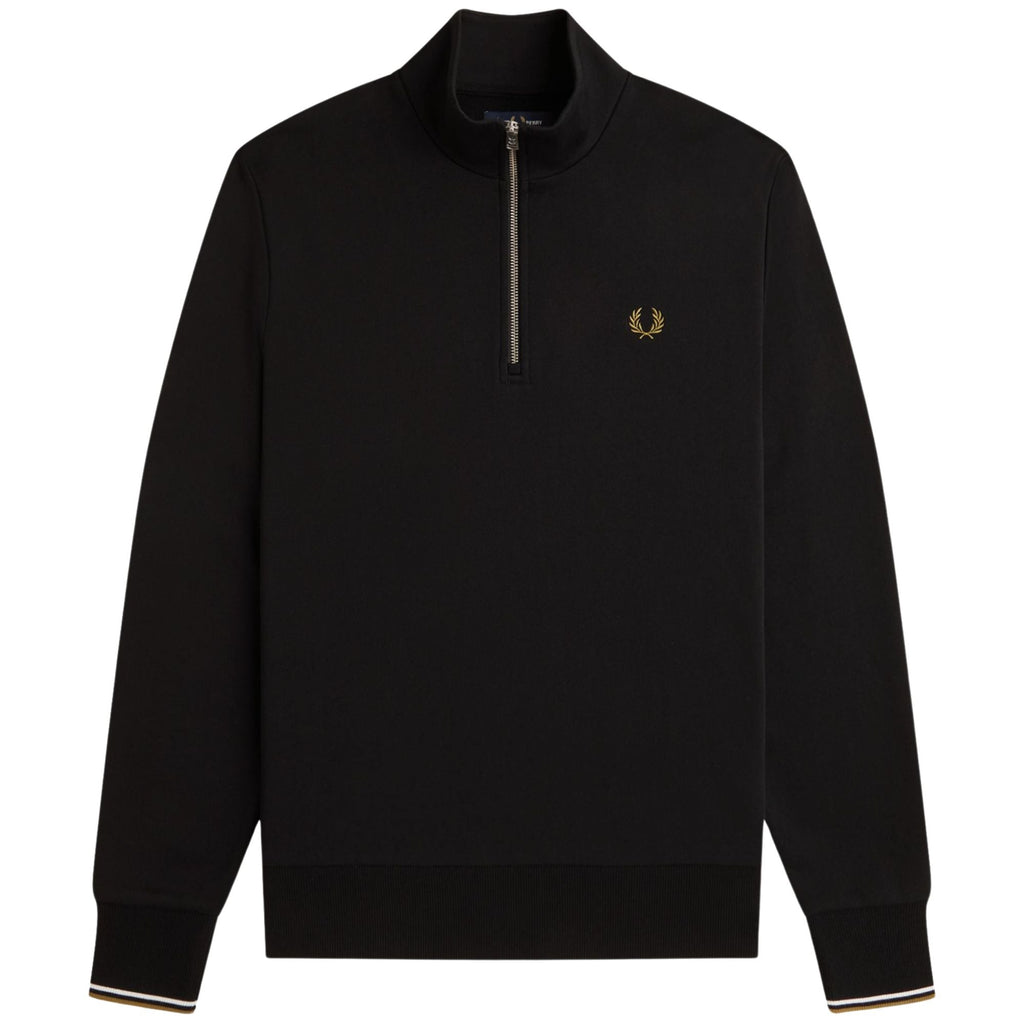 Fred Perry Half Zip Sweatshirt - Black/Snow White/Bronze