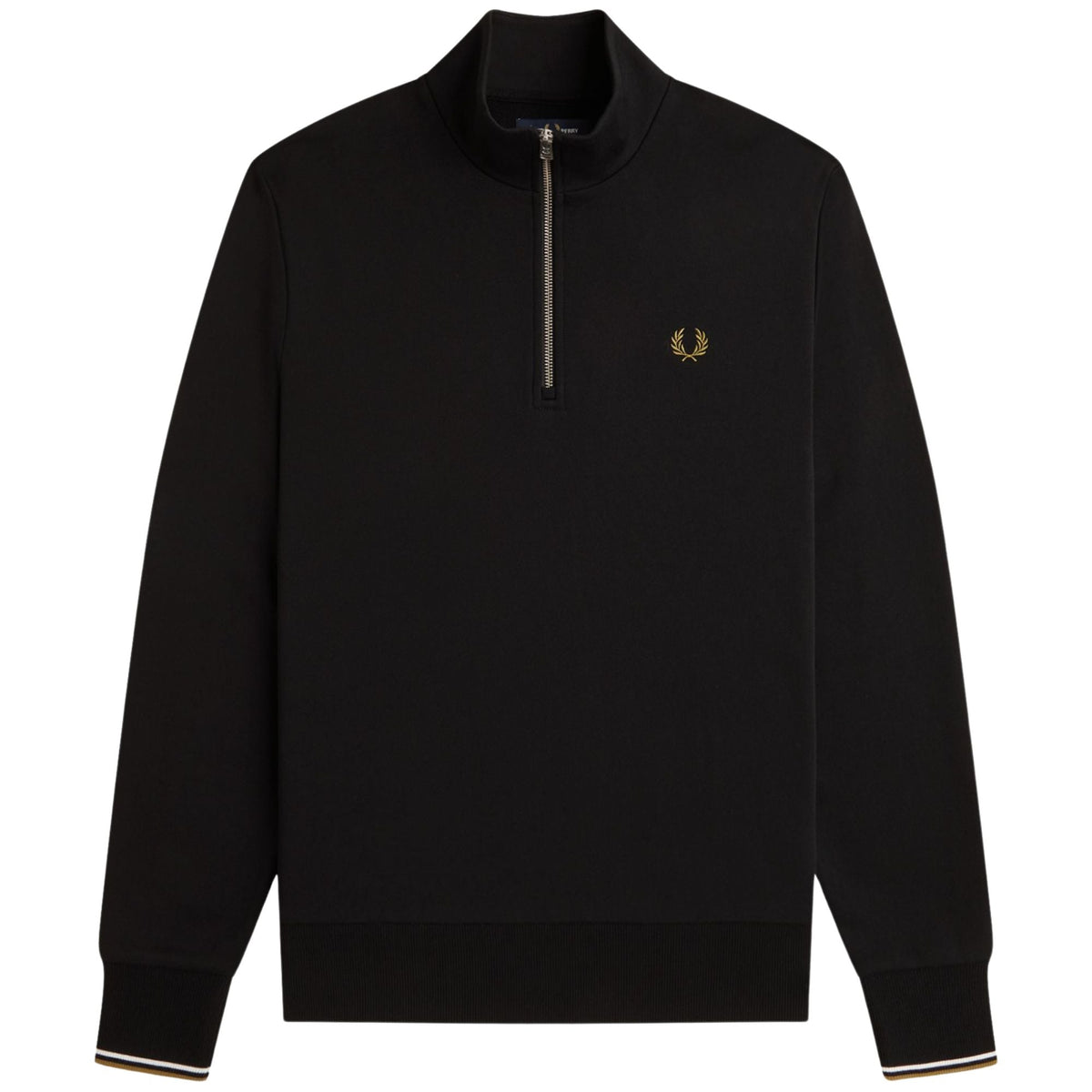 Fred Perry Half Zip Sweatshirt - Black/Snow White/Bronze