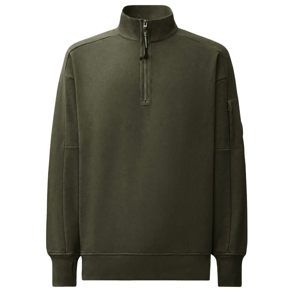 C.P. Company Diagonal Raised Fleece Lens Half Zip Sweatshirt - Ivy Green
