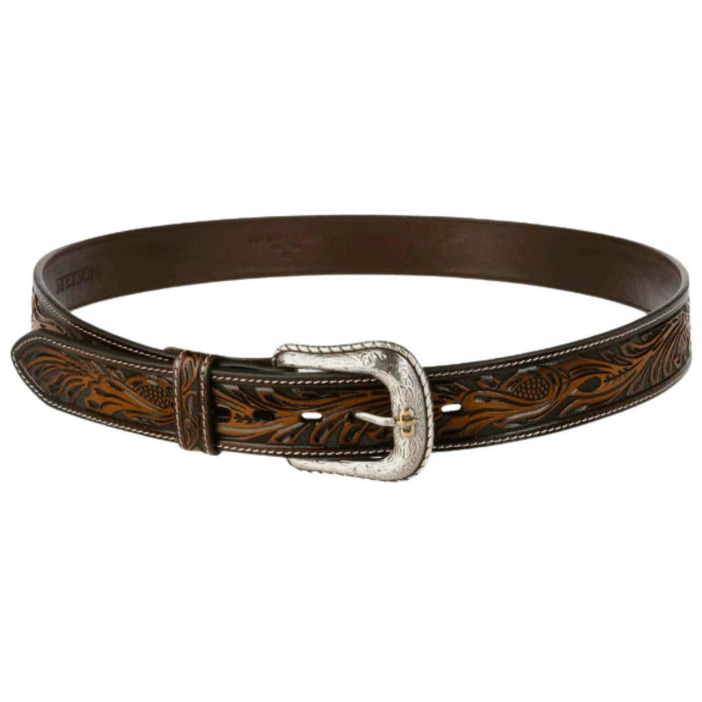 Stetson Hats Tooled Dark Leather Belt - Brown