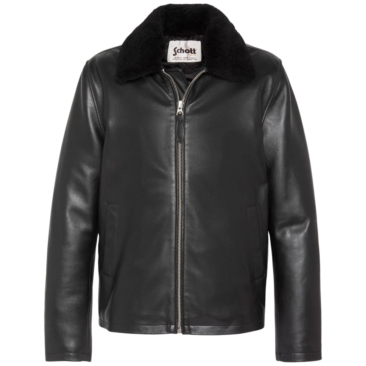 Schott Casual Lambskin Leather Jacket - Black