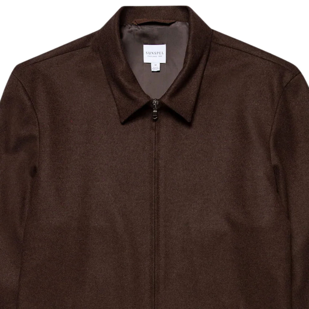 Sunspel Boiled Wool Zip Jacket - Truffle
