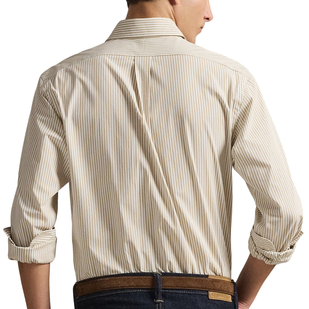 Polo Ralph Lauren Custom Fit Striped Stretch Poplin Shirt  - Khaki/White