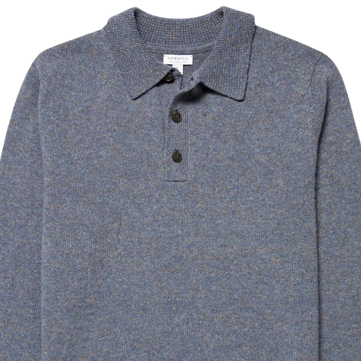 Sunspel Lambswool Polo Shirt - Denim Twist