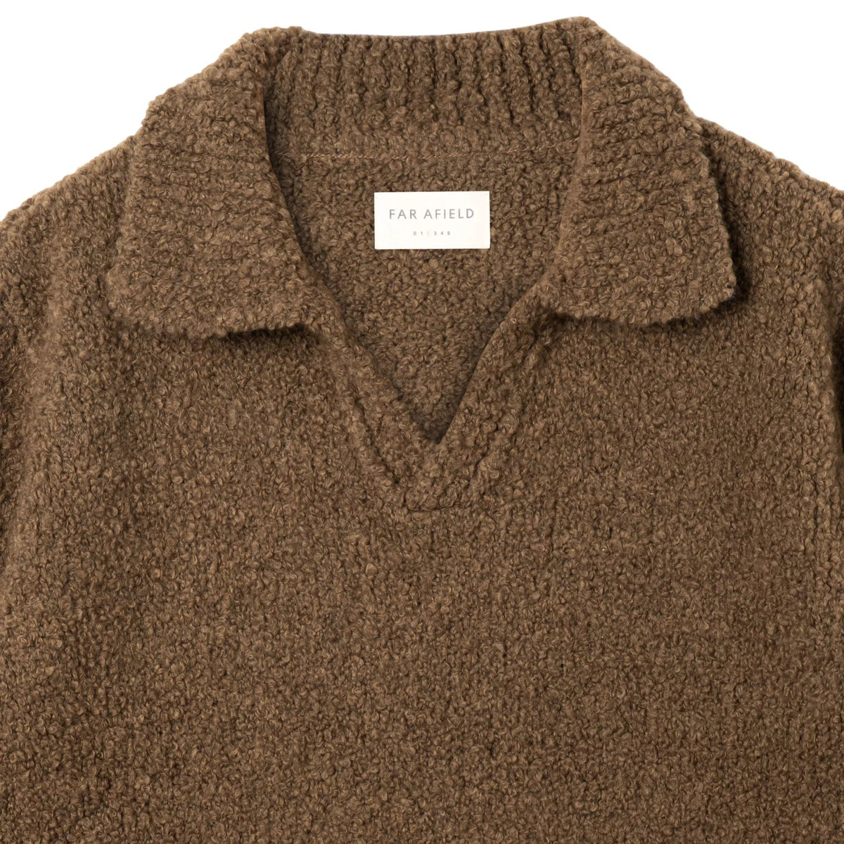 Far Afield Clifford Bouclé Knit Polo Jumper - Brown Boucle