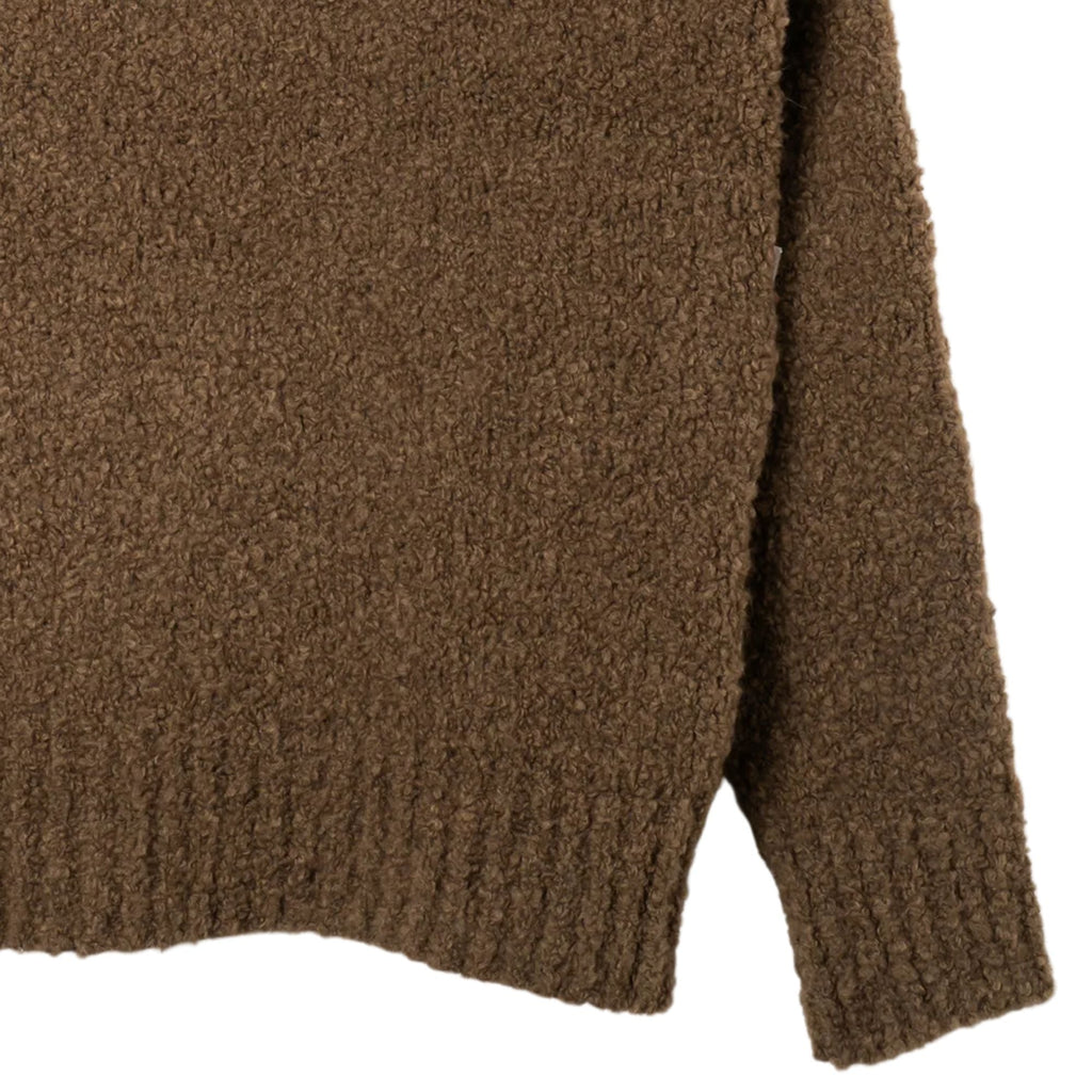 Far Afield Clifford Bouclé Knit Polo Jumper - Brown Boucle