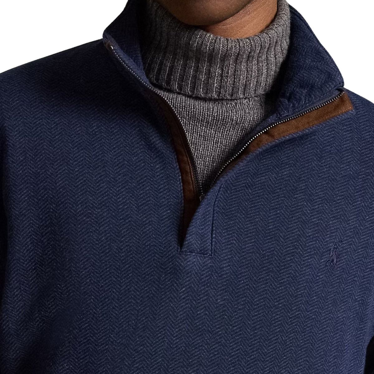 Polo Ralph Lauren Herringbone Print Quarter Zip Pullover - Spring Navy Heather