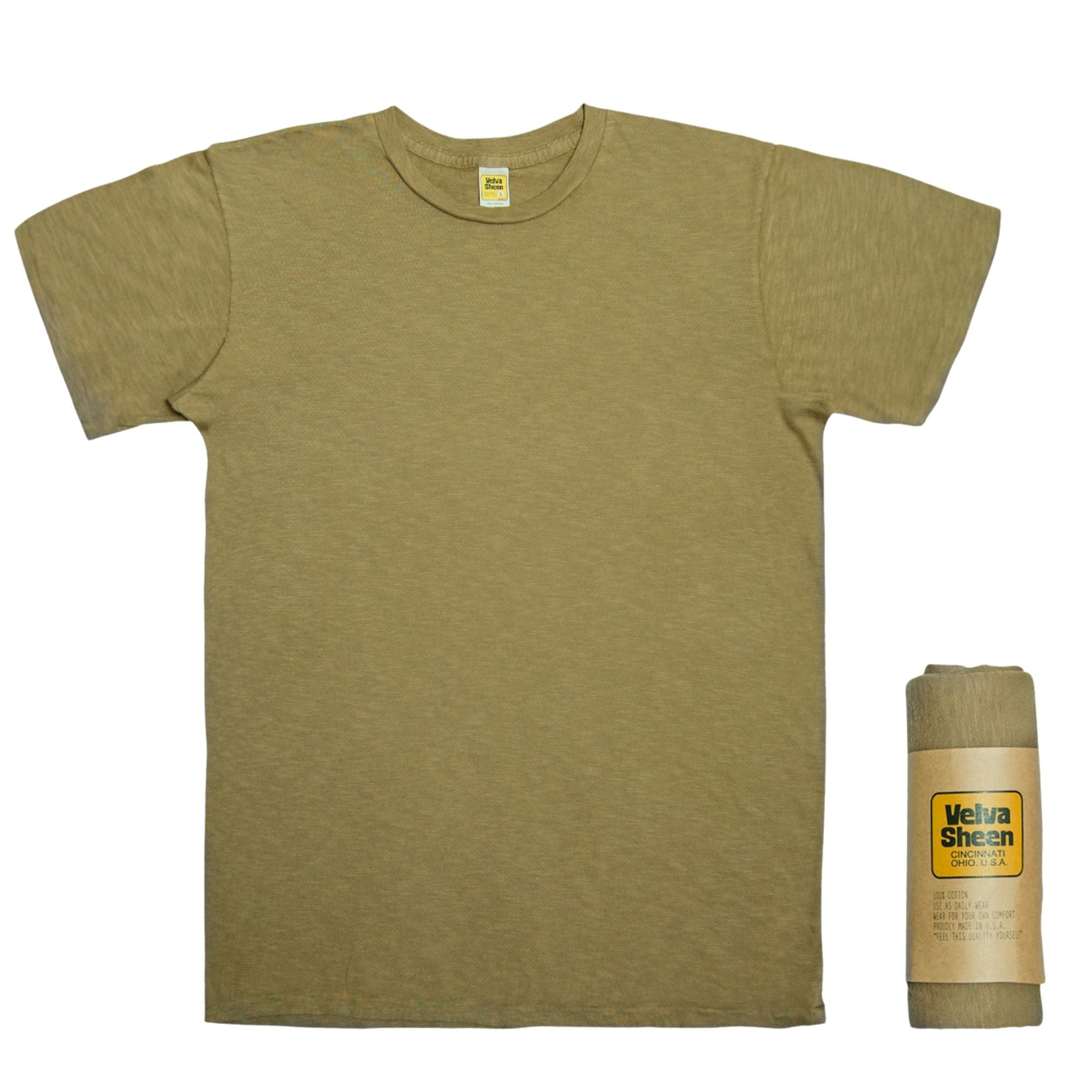 Velva Sheen Rolled Short Sleeve Crew Neck T-Shirt - Olive