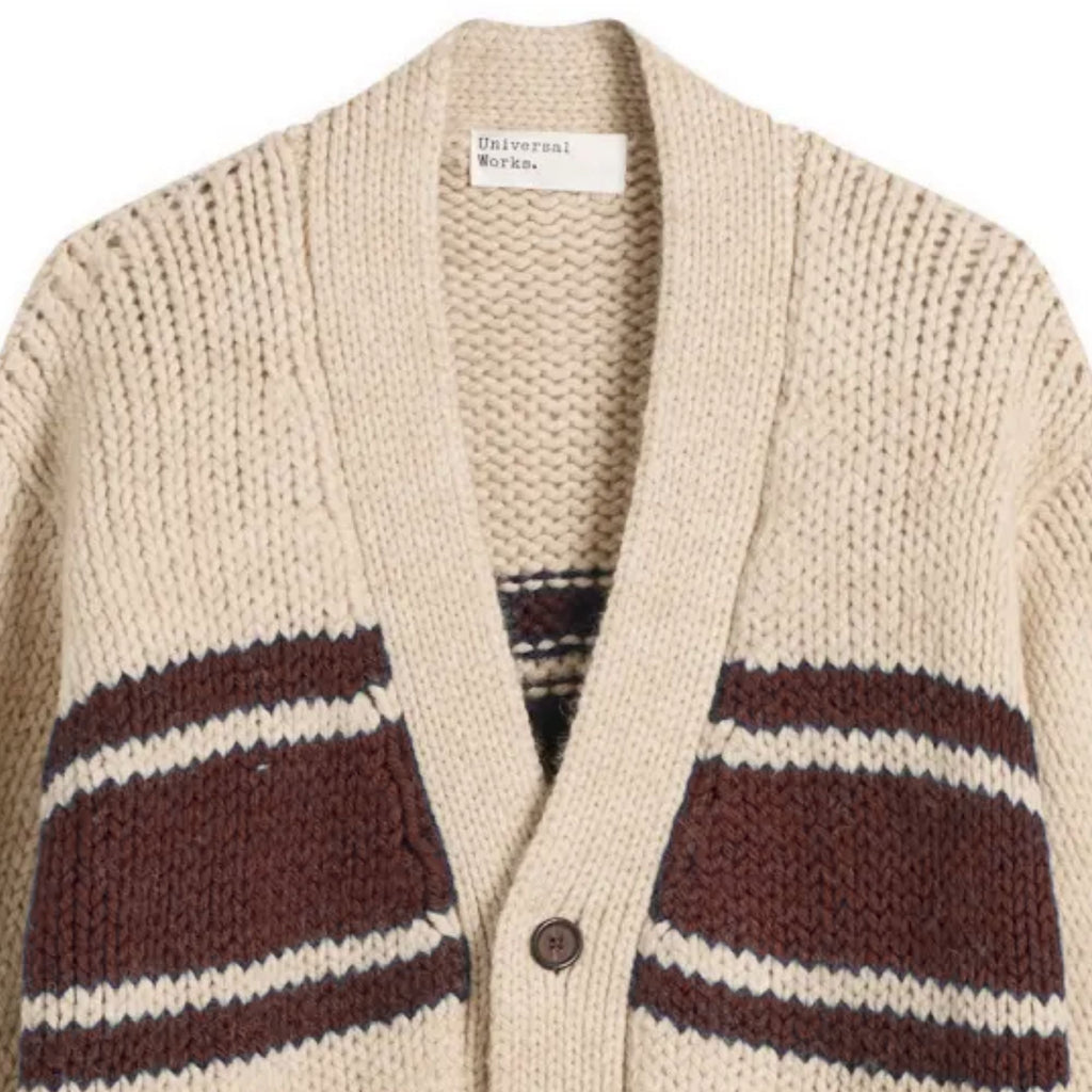 Universal Works Langdale Cardigan Chunky Knit Stripe - Ecru