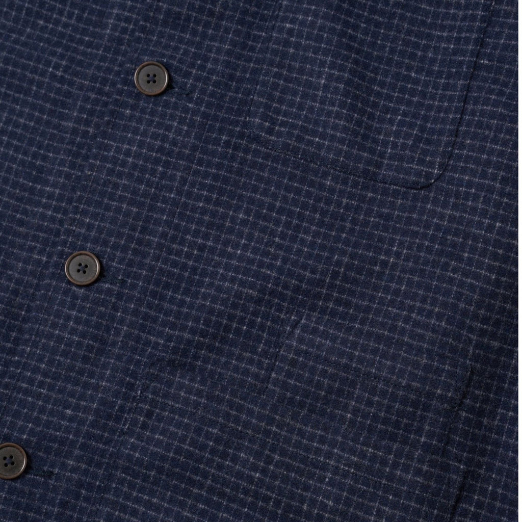 Universal Works Bobby Wool Mix Bakers Overshirt - Navy Check
