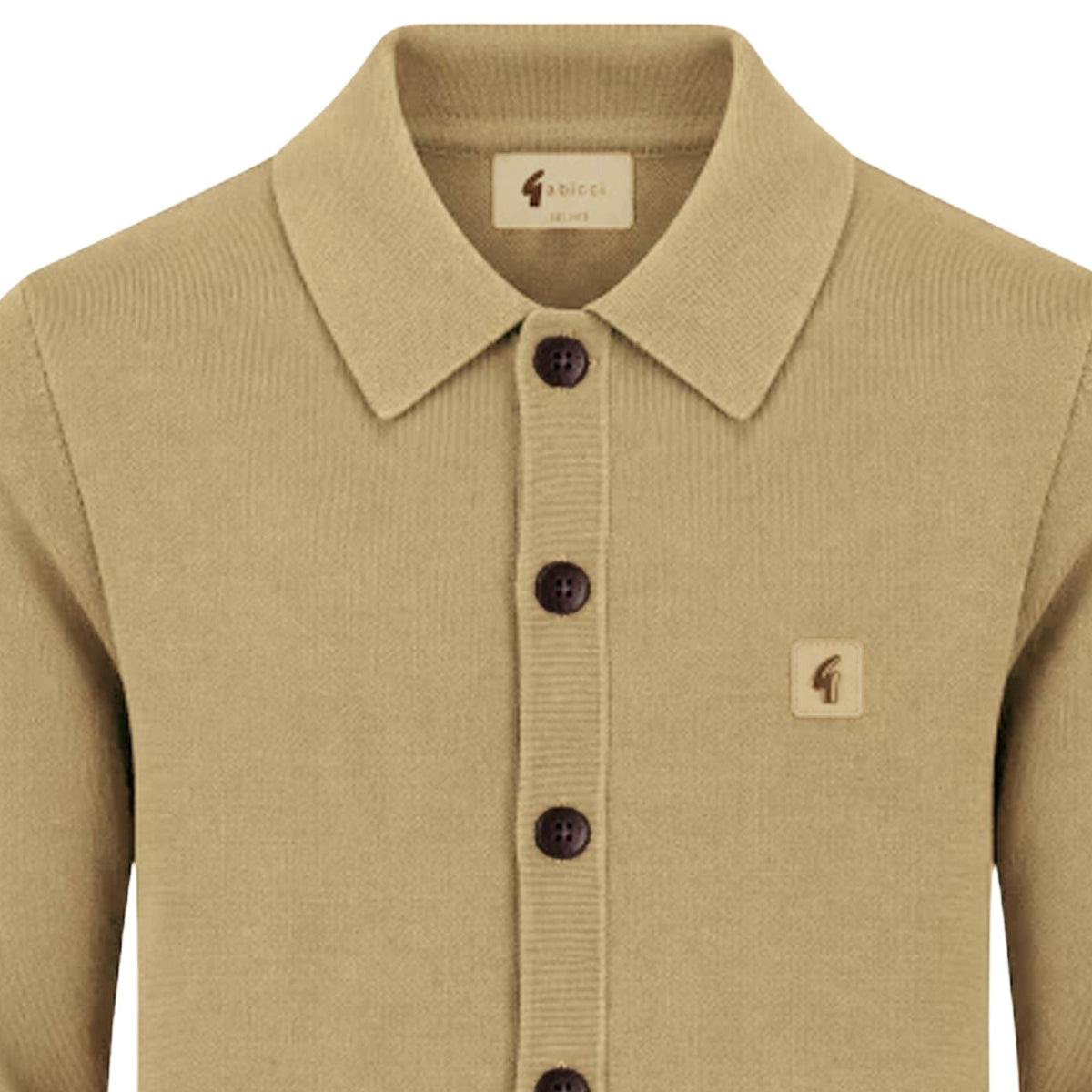 Gabicci Vintage Azima Long Sleeve Plain Knit Button Thru - Caramel