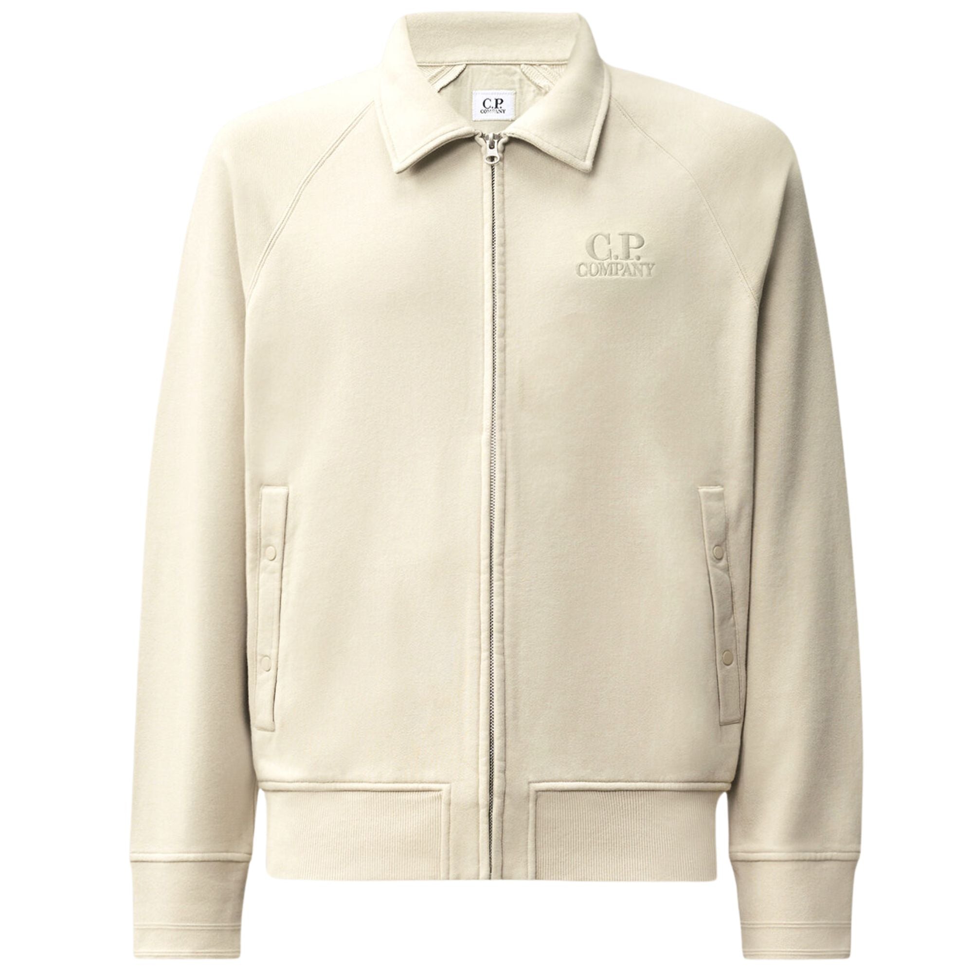 C.P Company Diagonal Raised Fleece Polo Zip Sweatshirt - Silver Birch