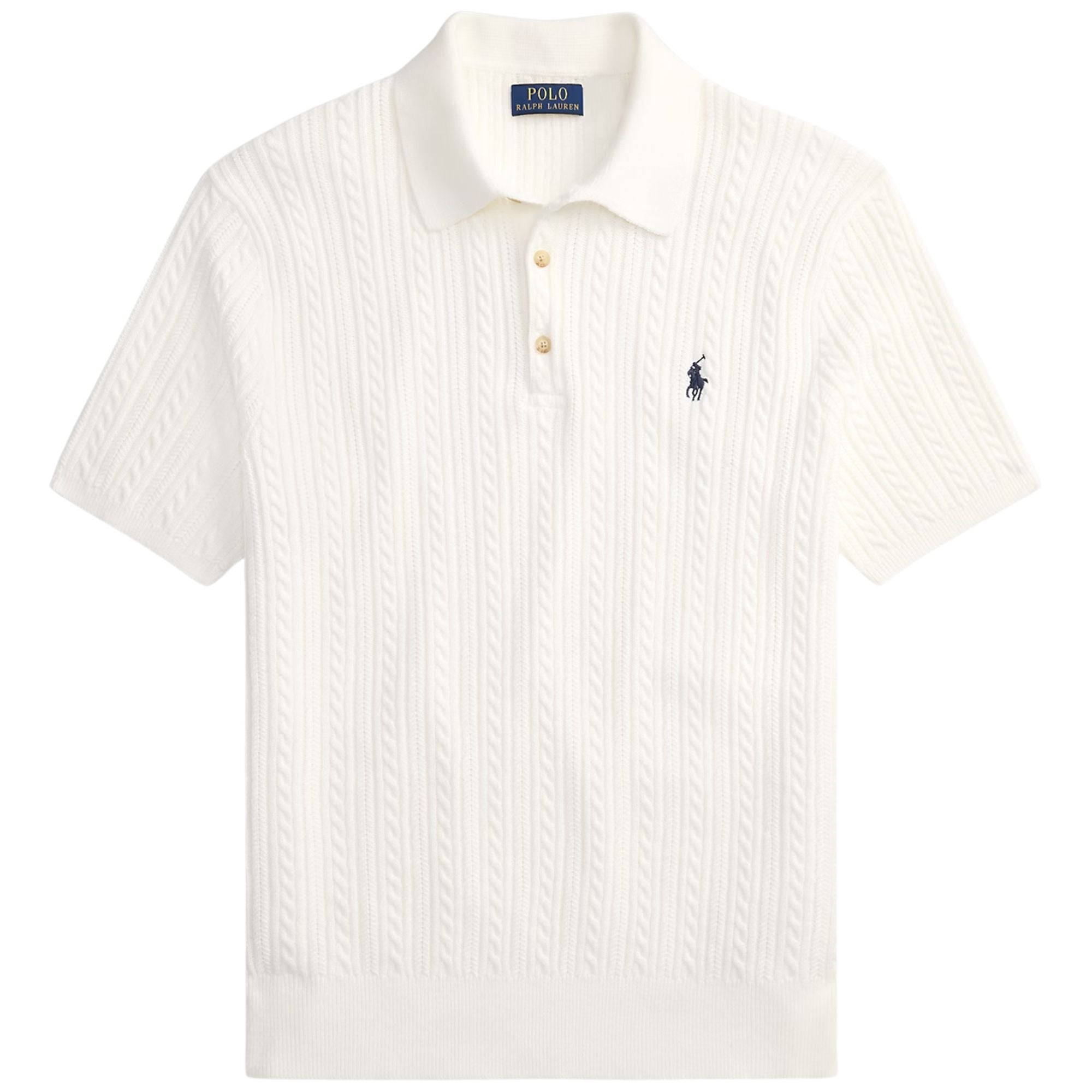 Cable-Knit Cotton Polo Jumper - White