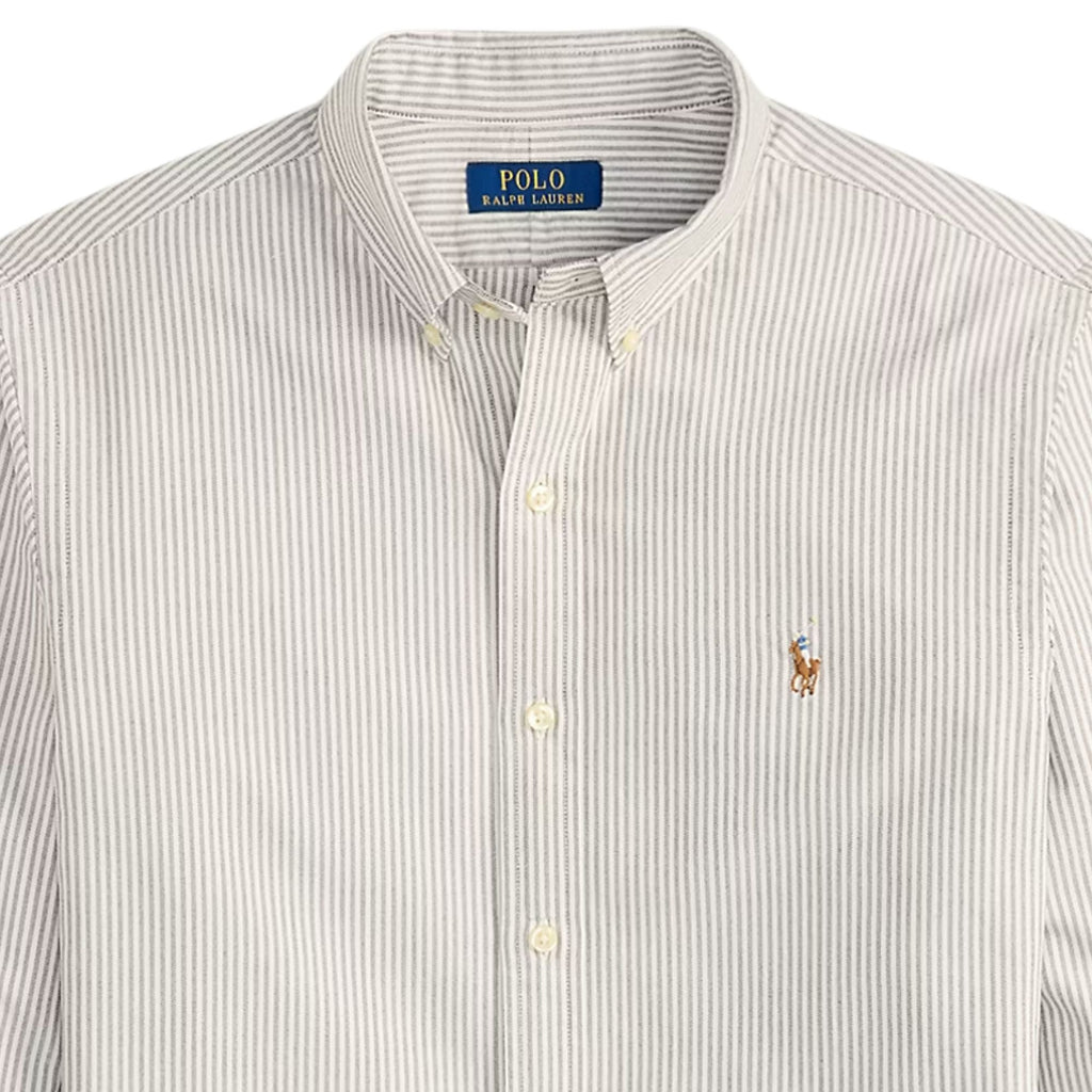 Polo Ralph Lauren Custom Fit Striped Oxford Shirt - Nutmeg Brown/White