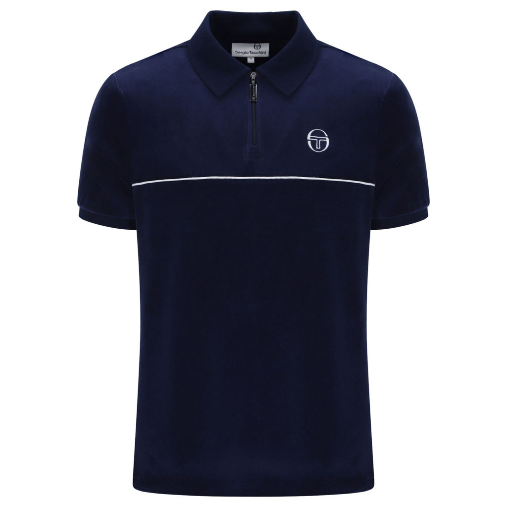 Sergio Tacchini Cardona Velour Zip Polo Shirt - Maritime Blue