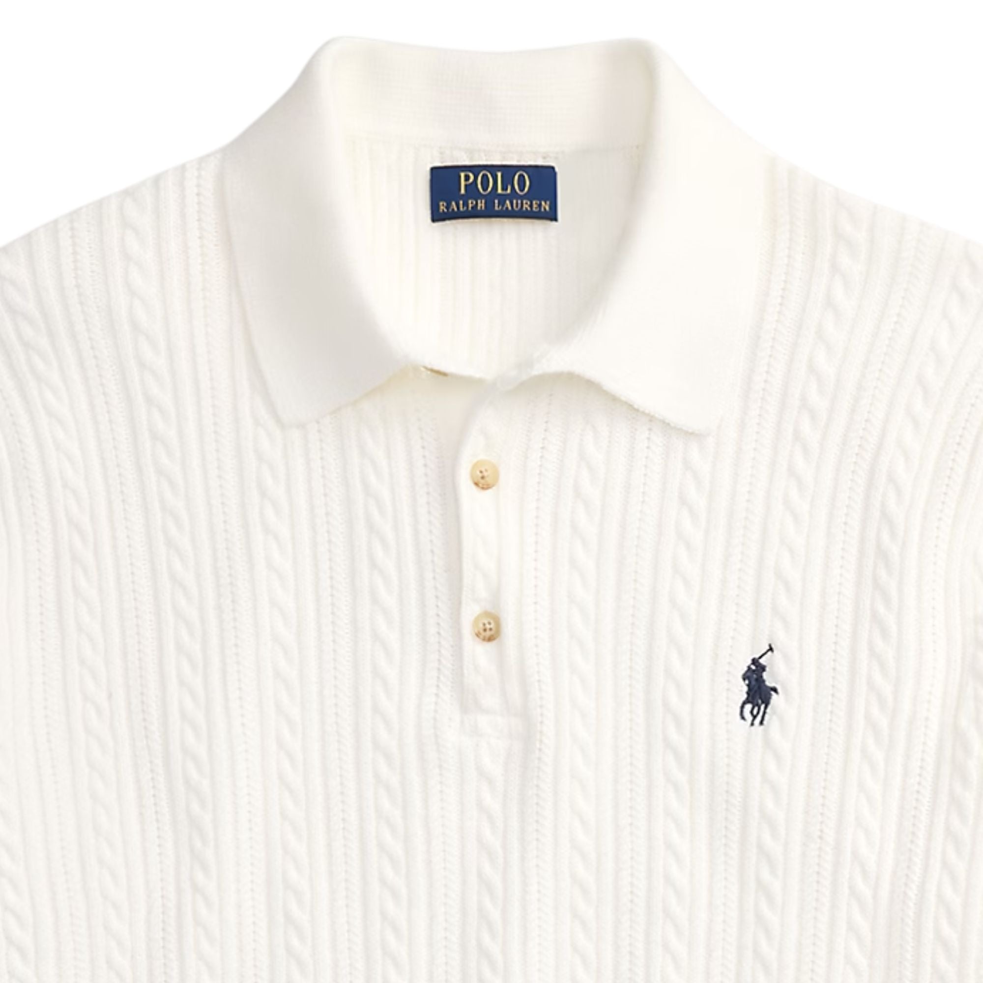 Cable-Knit Cotton Polo Jumper - White