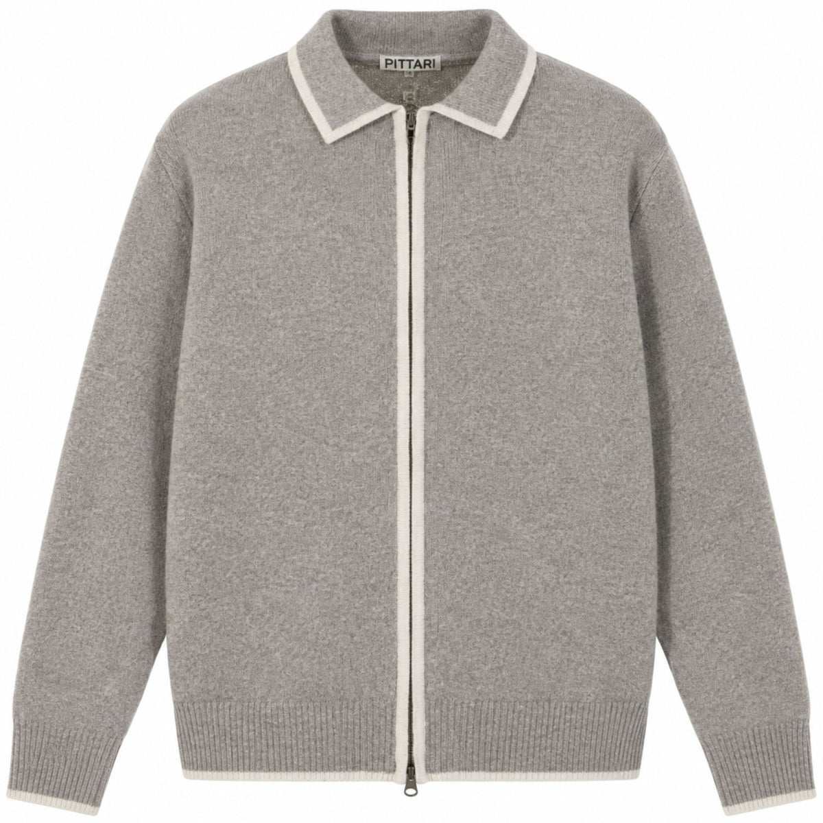Pittari Lambswool Catch Full Zip Sweater - Vole/Clay