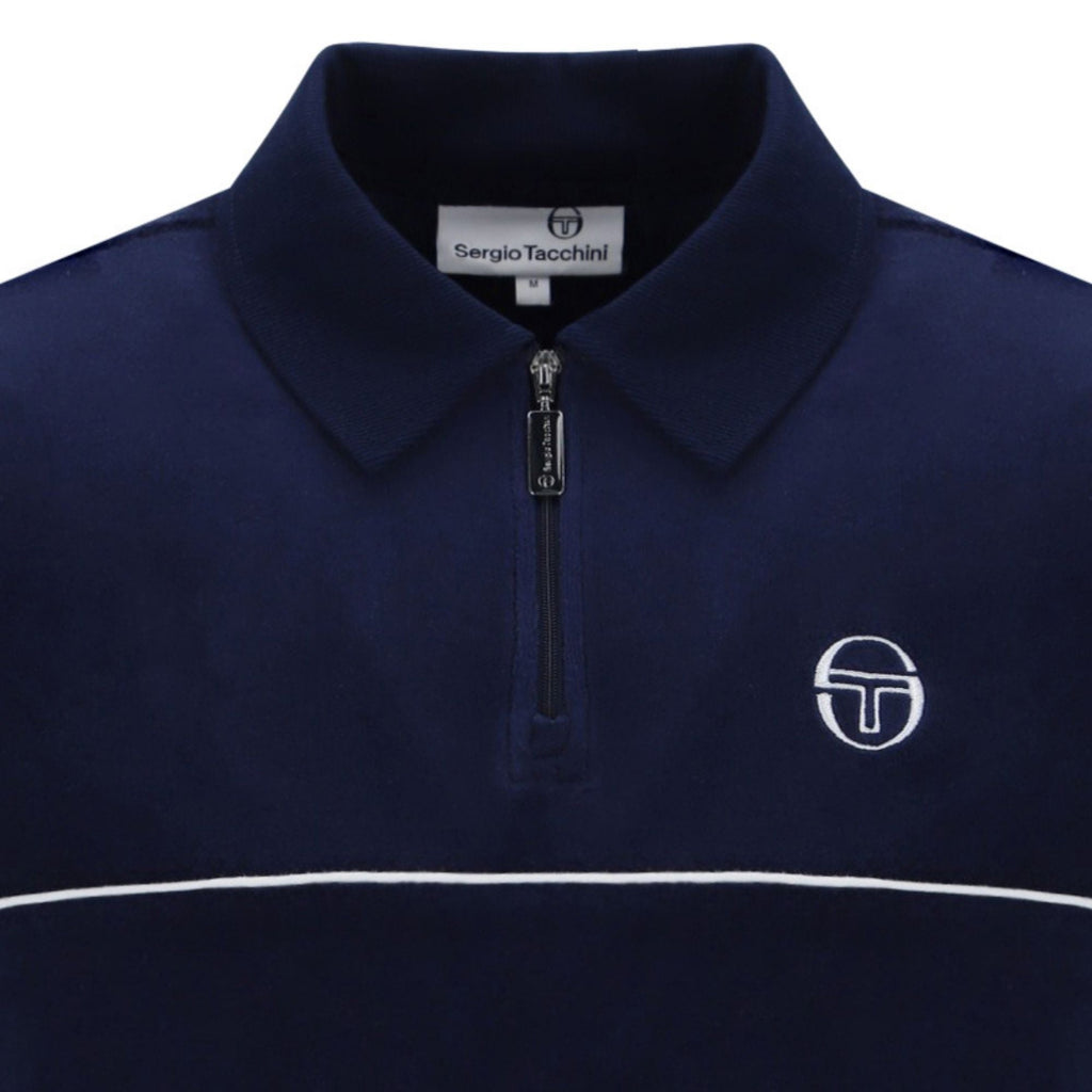 Sergio Tacchini Cardona Velour Zip Polo Shirt - Maritime Blue