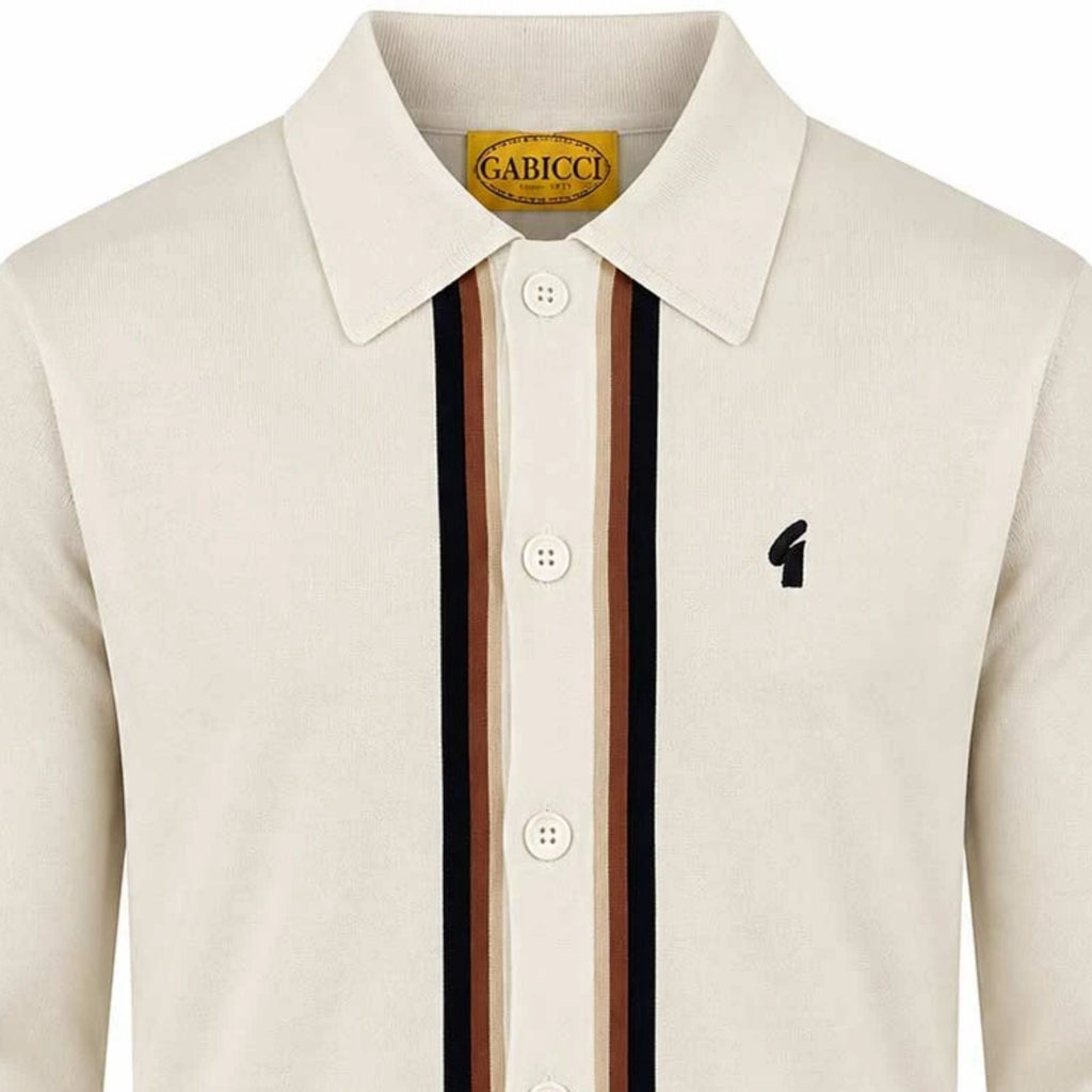 Gabicci Vintage Bromley Long Sleeve Button Thru Knit Polo - Cream